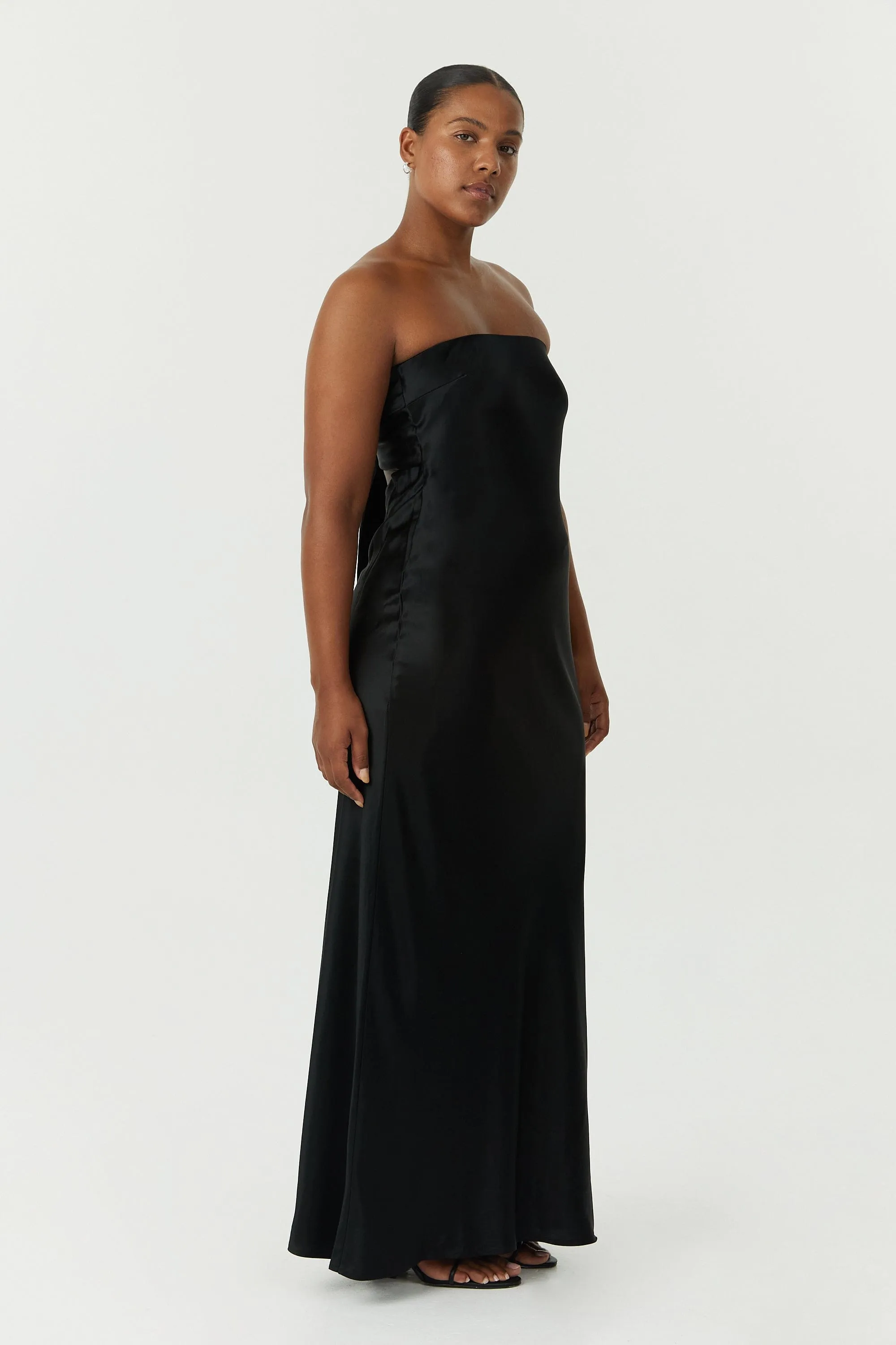 SATIN TIE BACK STRAPLESS MAXI | BLACK sold by Third Form product image thumbnail 3