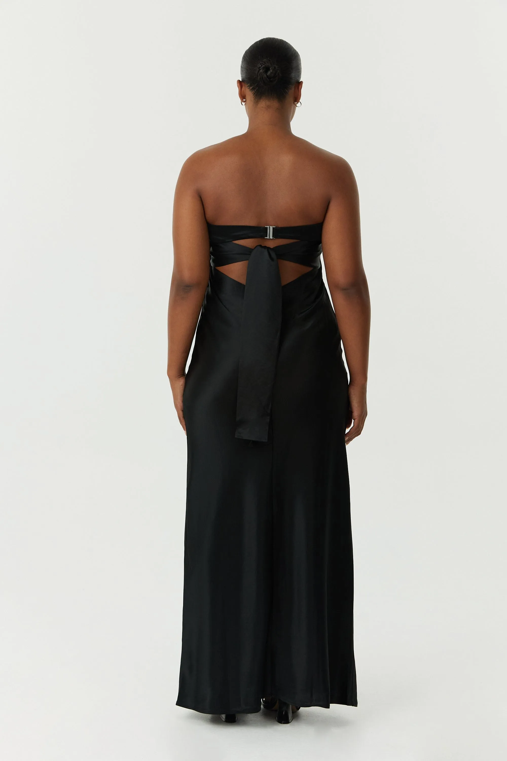 SATIN TIE BACK STRAPLESS MAXI | BLACK sold by Third Form product image thumbnail 4