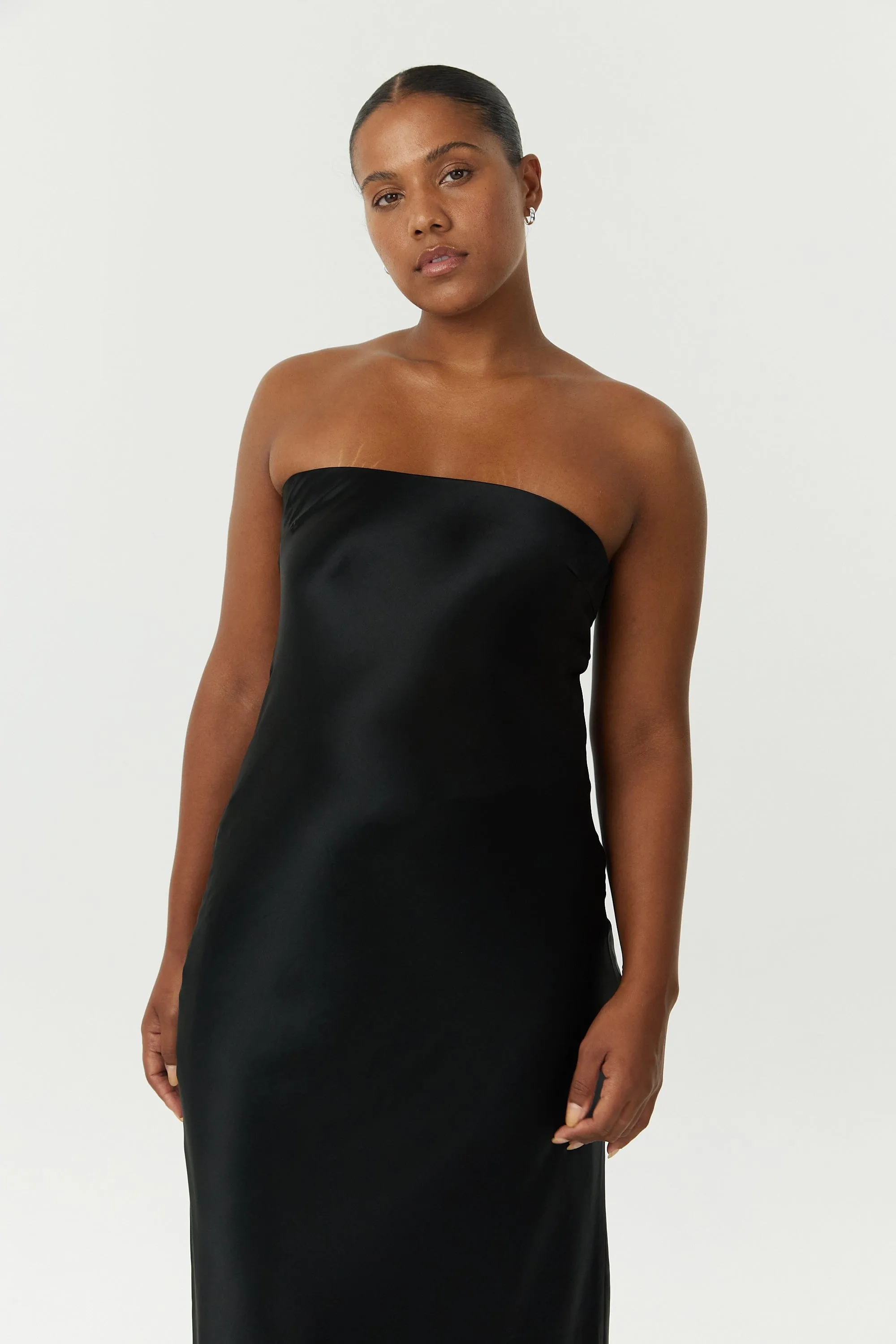 SATIN TIE BACK STRAPLESS MAXI | BLACK sold by Third Form product image thumbnail 2