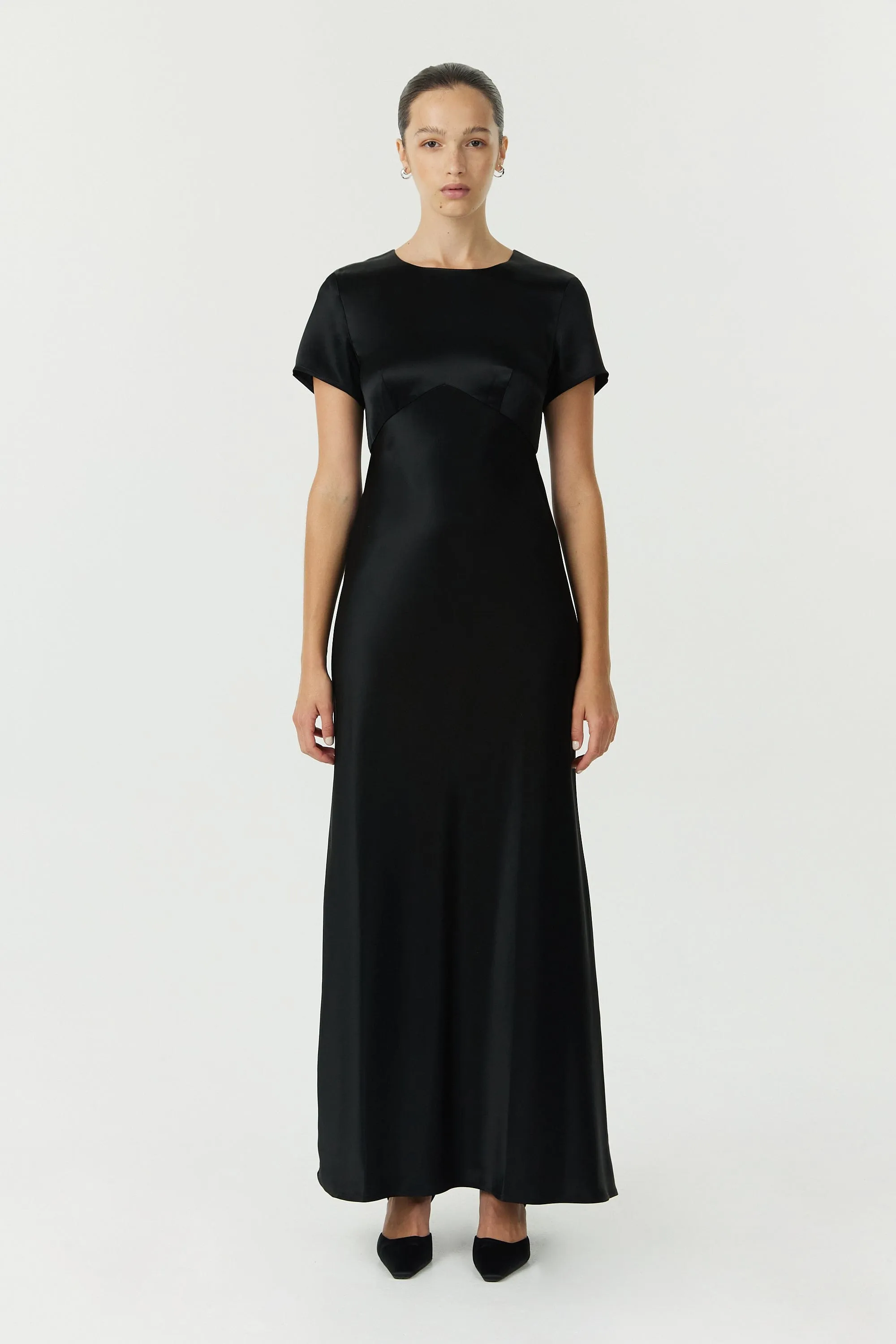 SATIN BIAS MAXI TEE DRESS | BLACK sold by Third Form