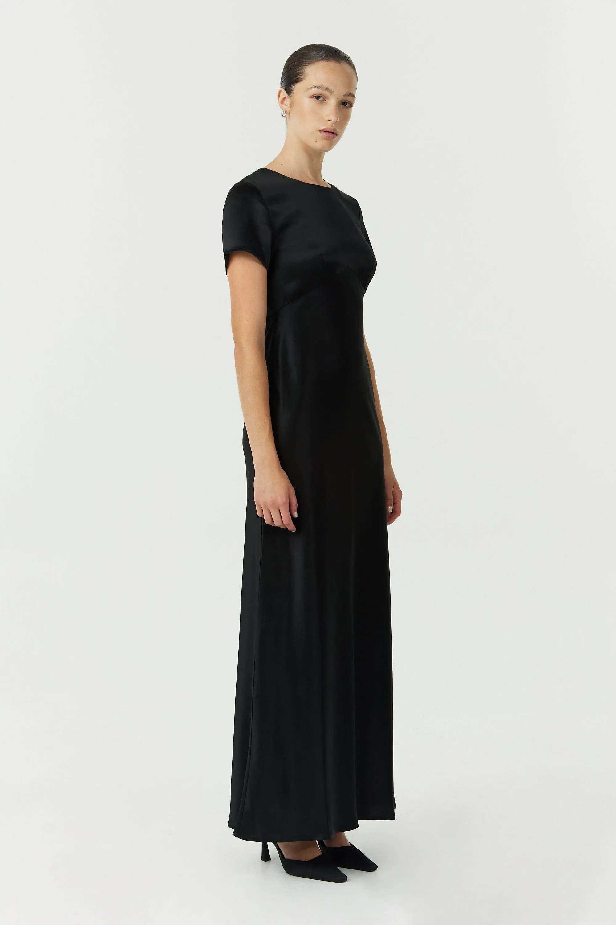 SATIN BIAS MAXI TEE DRESS | BLACK sold by Third Form product image thumbnail 3