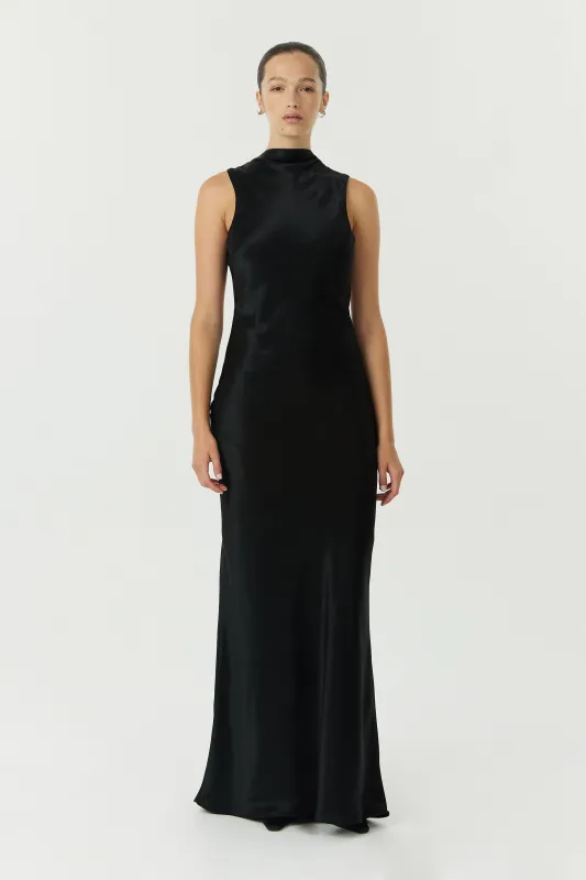SATIN BIAS COWL BACK MAXI | BLACK made by Third Form