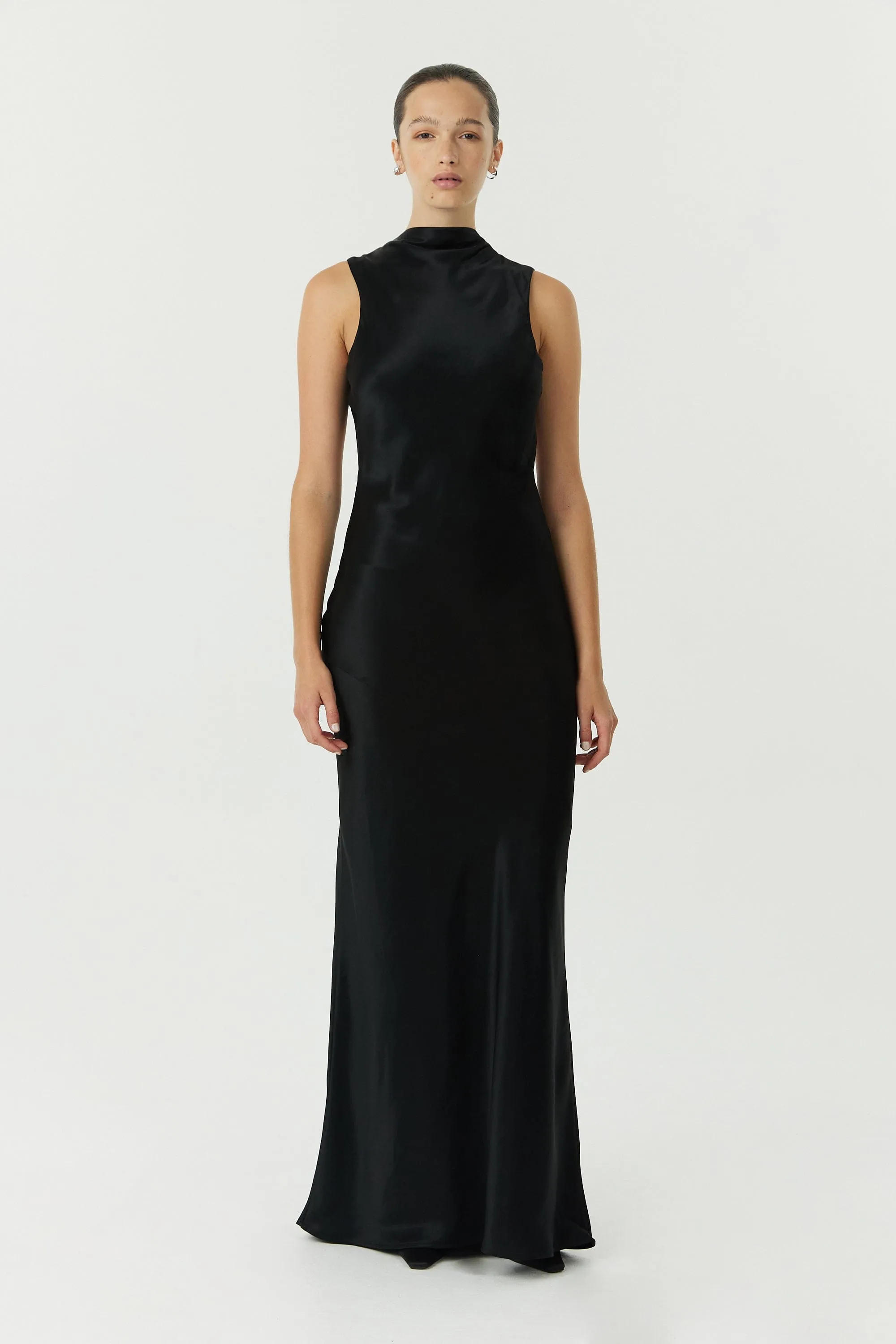 SATIN BIAS COWL BACK MAXI | BLACK sold by Third Form