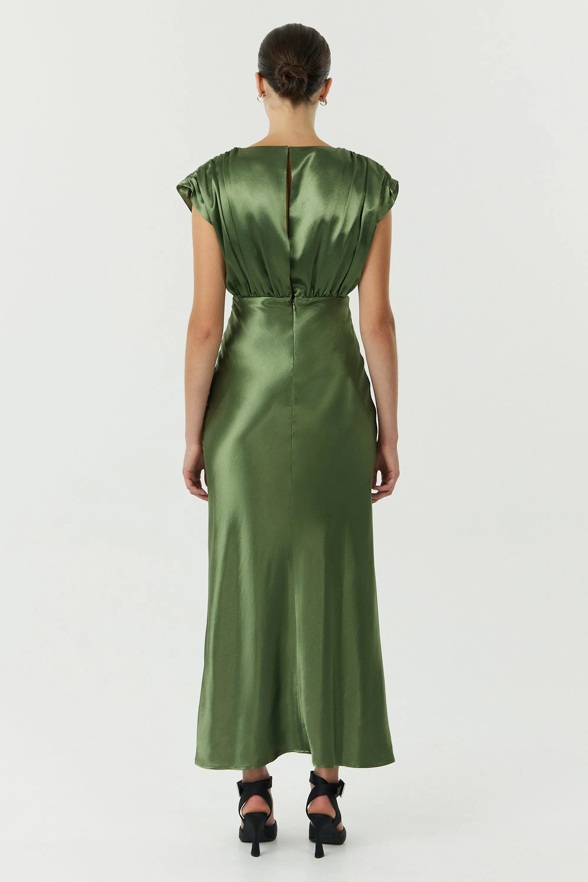 SATIN CROSS OVER GATHER DRESS | OLIVE sold by Third Form product image thumbnail 5
