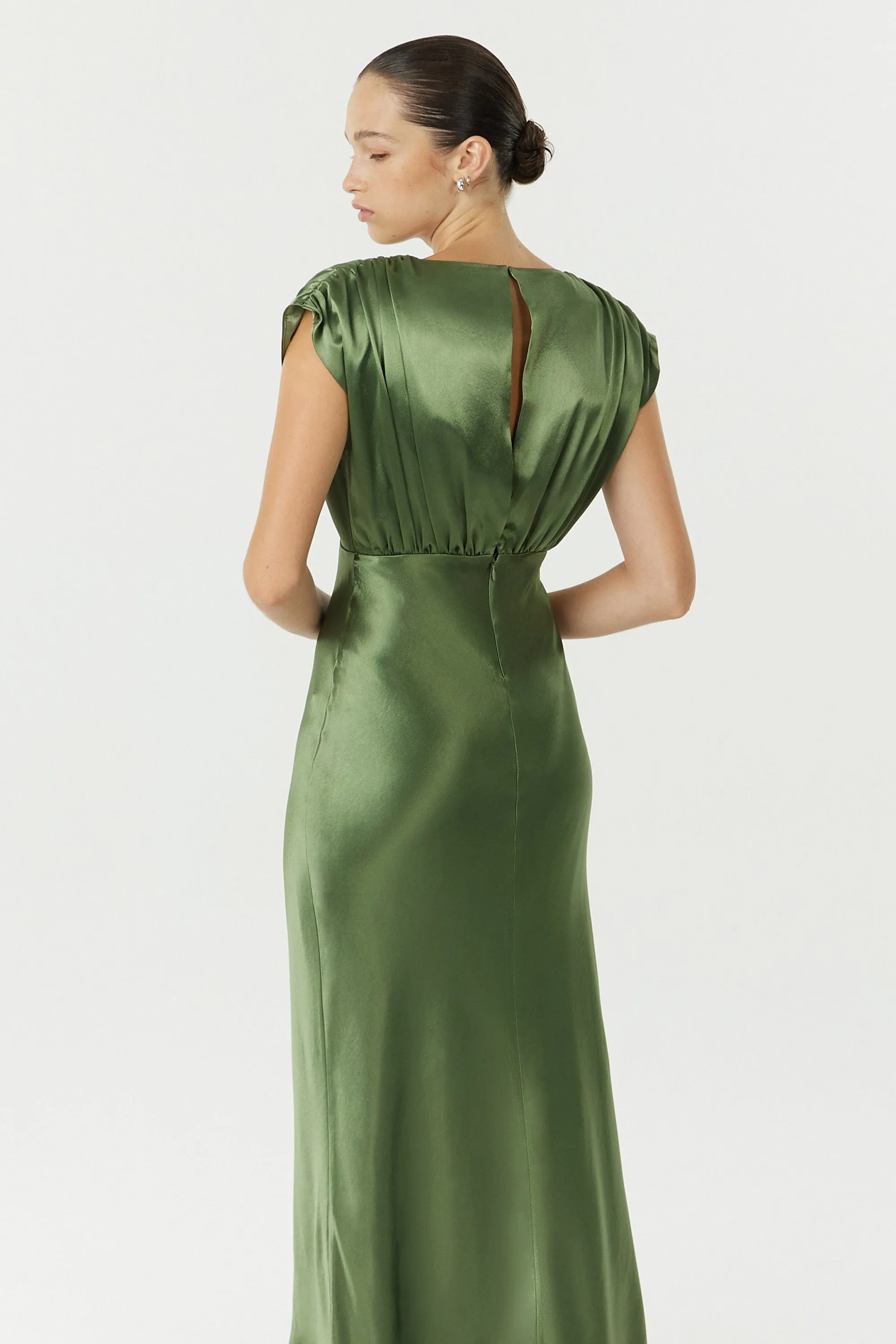 SATIN CROSS OVER GATHER DRESS | OLIVE sold by Third Form product image thumbnail 2