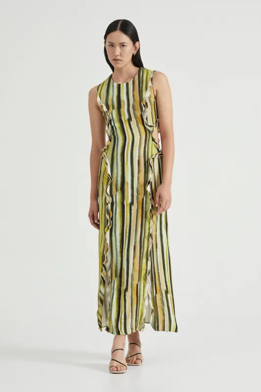STROKE FRILL MAXI TANK DRESS | BRUSH STROKE made by Third Form