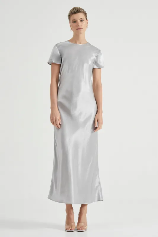 CRUSH BIAS TEE MAXI DRESS | SILVER made by Third Form