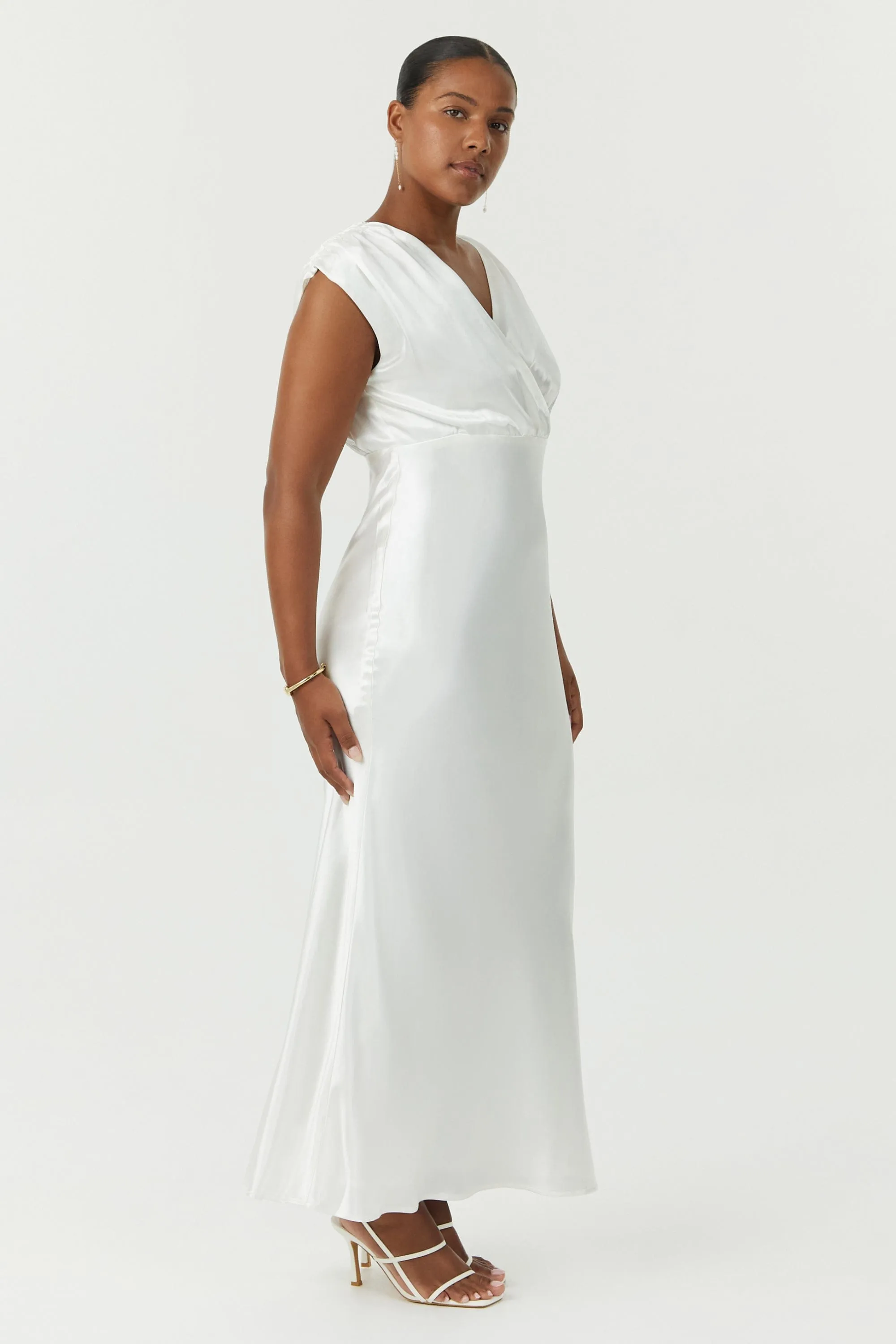 SATIN CROSS OVER GATHER DRESS | POWDER WHITE sold by Third Form product image thumbnail 4