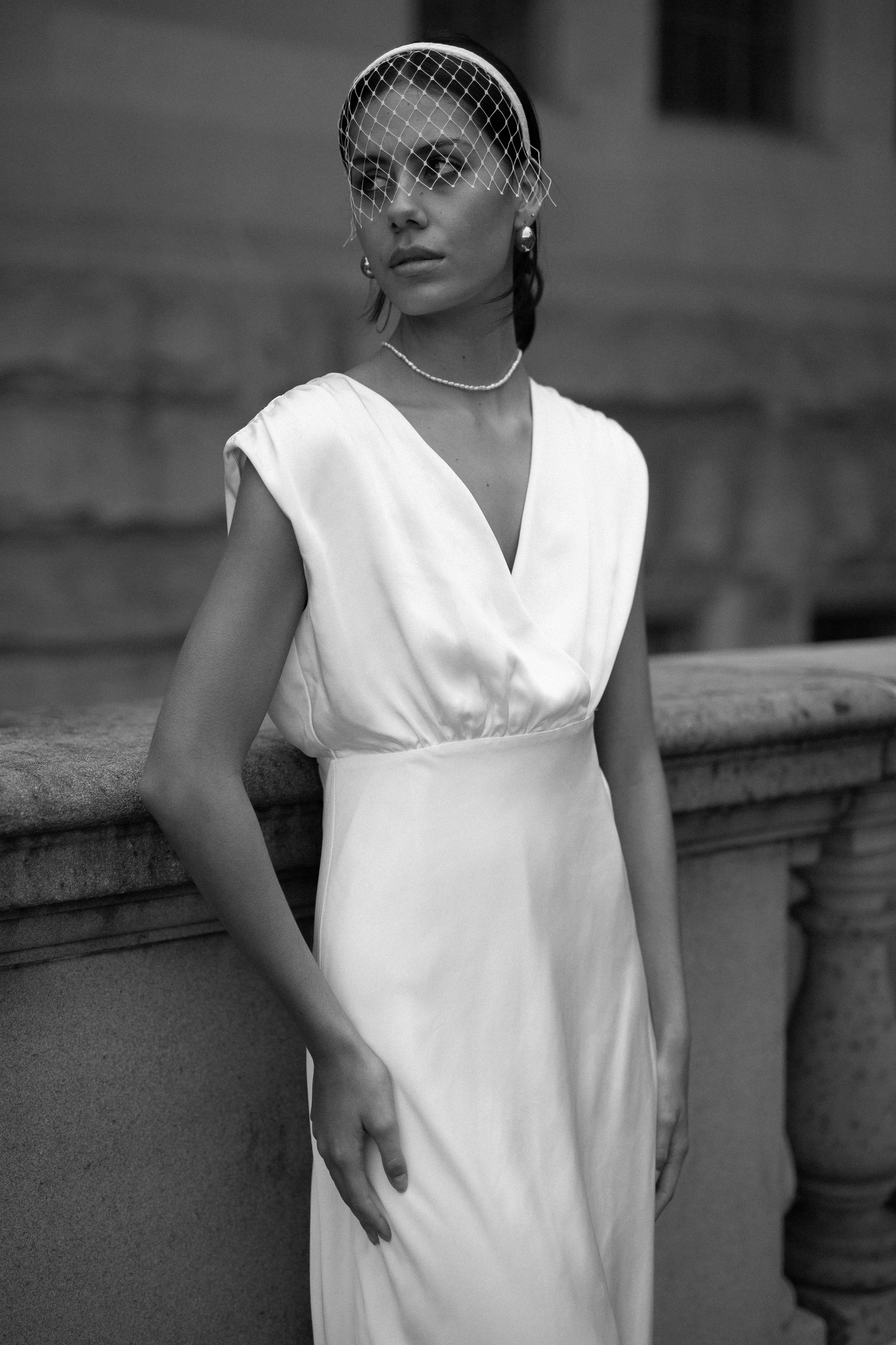SATIN CROSS OVER GATHER DRESS | POWDER WHITE sold by Third Form product image thumbnail 2