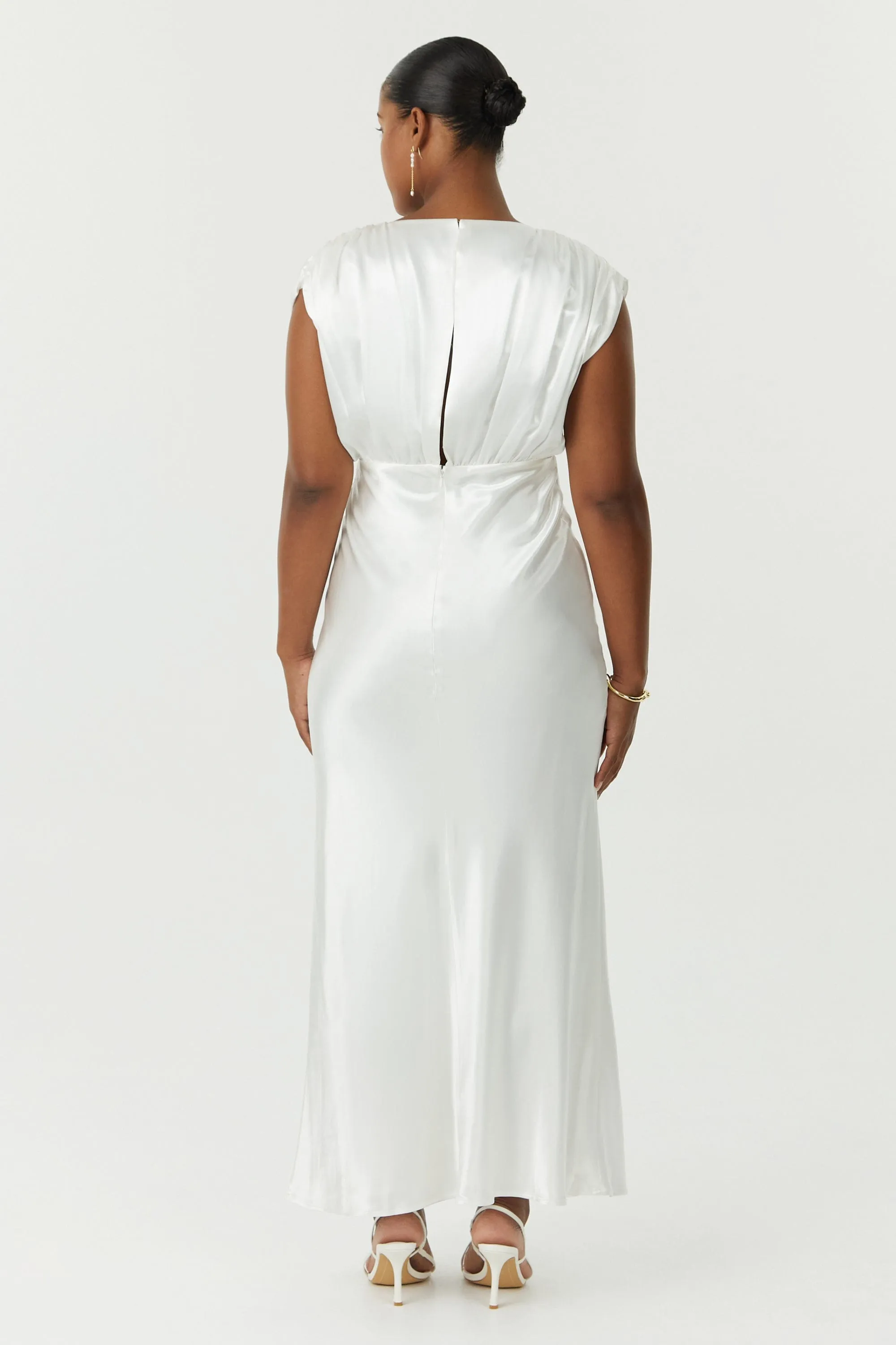 SATIN CROSS OVER GATHER DRESS | POWDER WHITE sold by Third Form product image thumbnail 5
