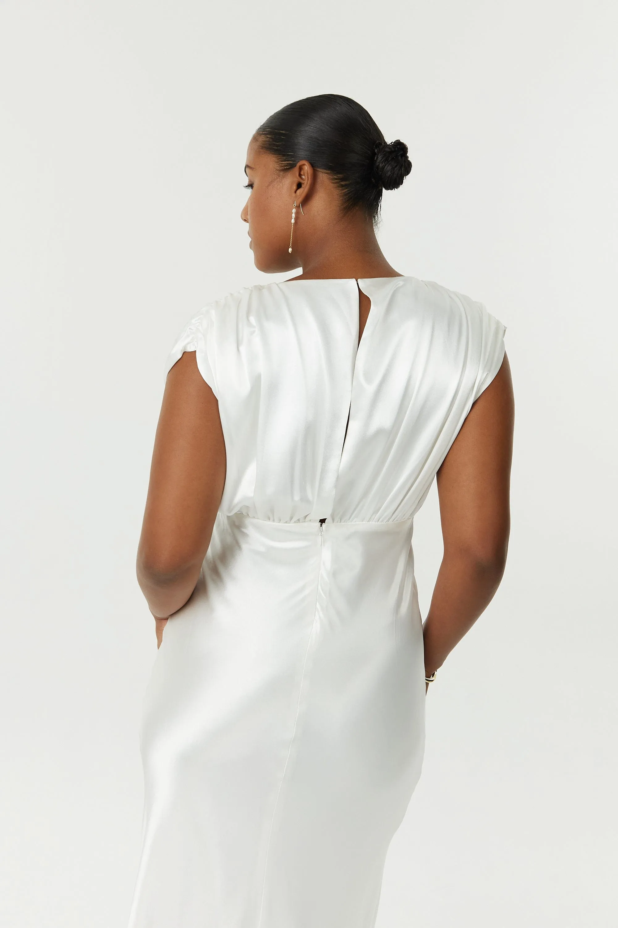 SATIN CROSS OVER GATHER DRESS | POWDER WHITE sold by Third Form product image thumbnail 3