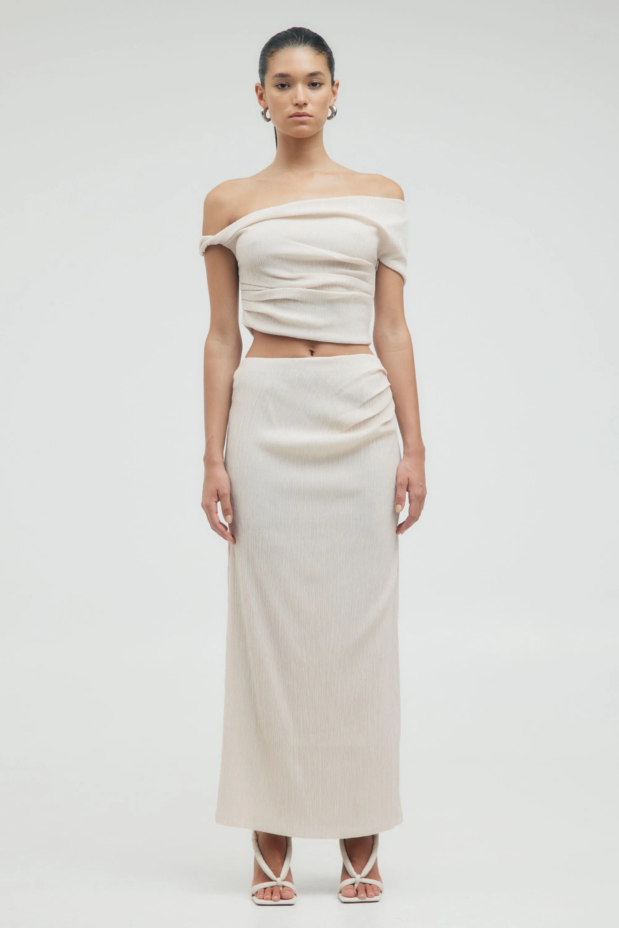 ELECTRIC TUCKED MAXI SKIRT | BONE sold by Third Form