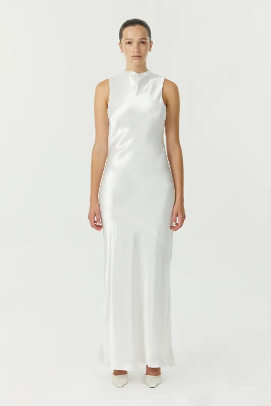 SATIN BIAS COWL BACK MAXI | POWDER WHITE made by Third Form