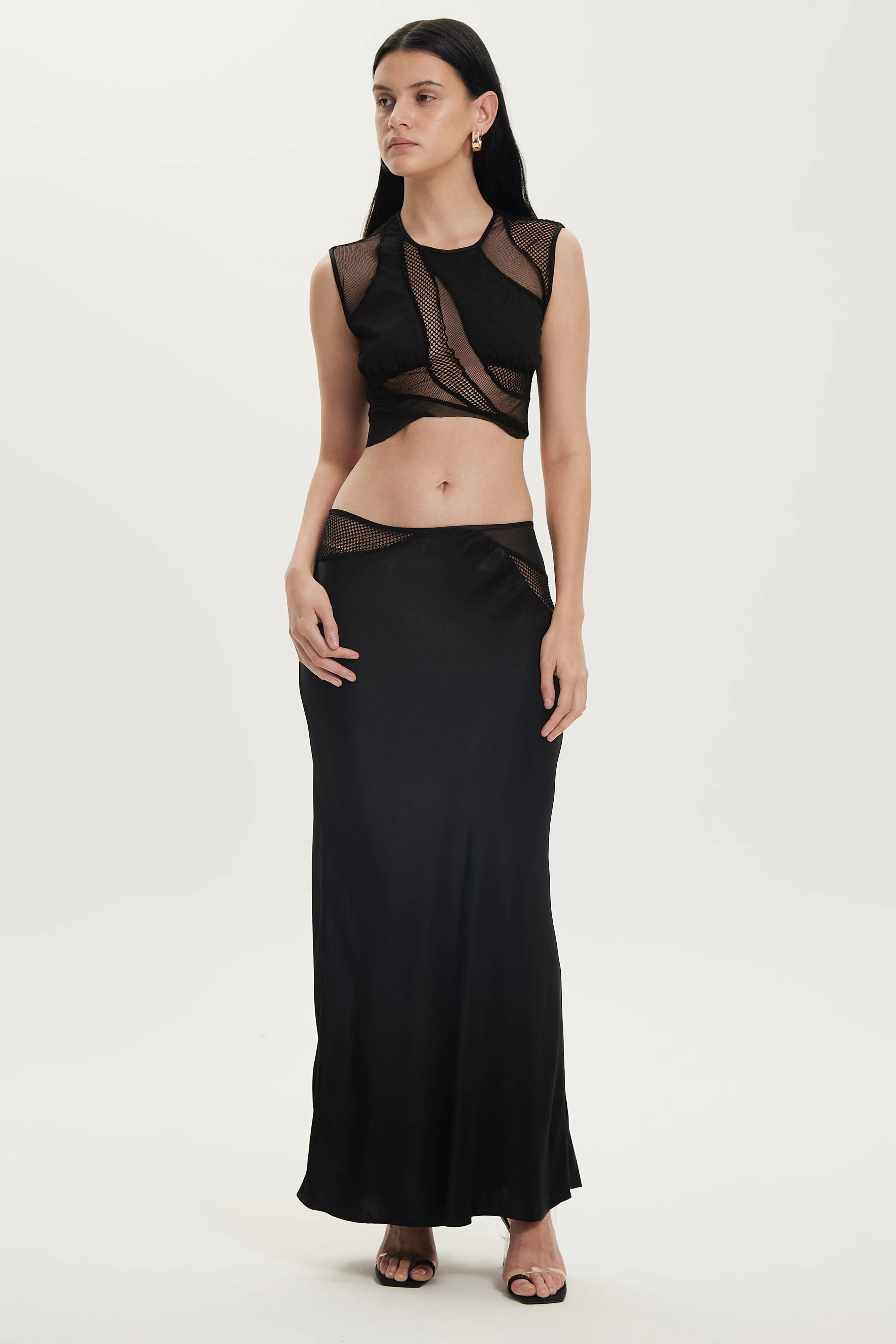CRYSTAL CLEAR MAXI SKIRT | BLACK sold by Third Form