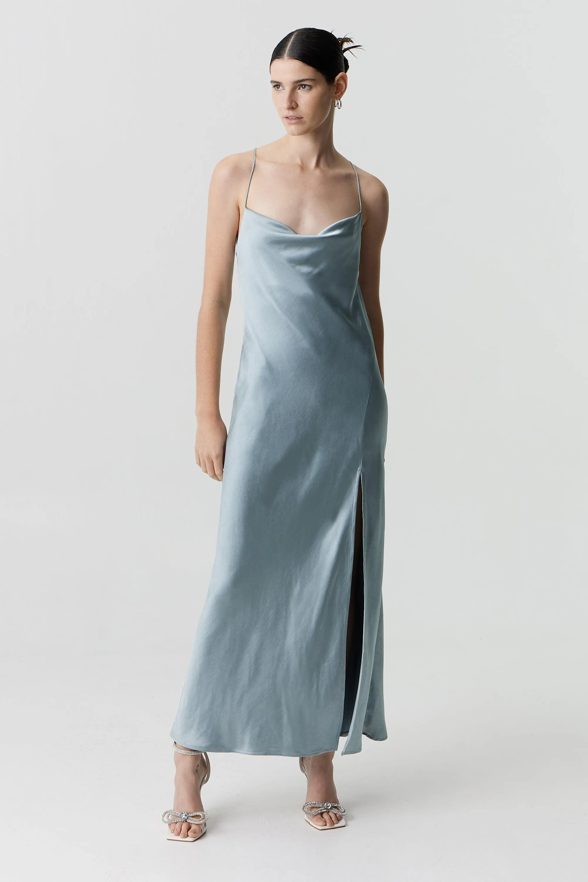 SATIN SPLIT SLIP MAXI DRESS | WAVE sold by Third Form