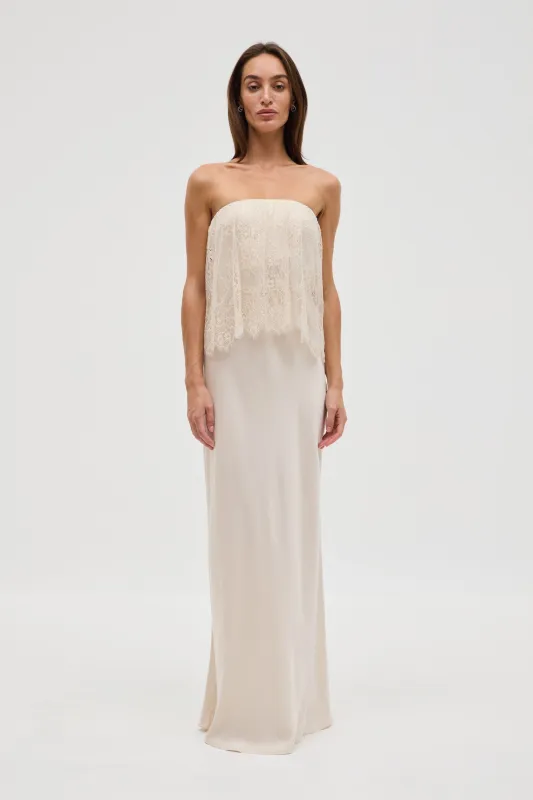 VISIONS LACE STRAPLESS MAXI DRESS | BUTTERCREAM made by Third Form