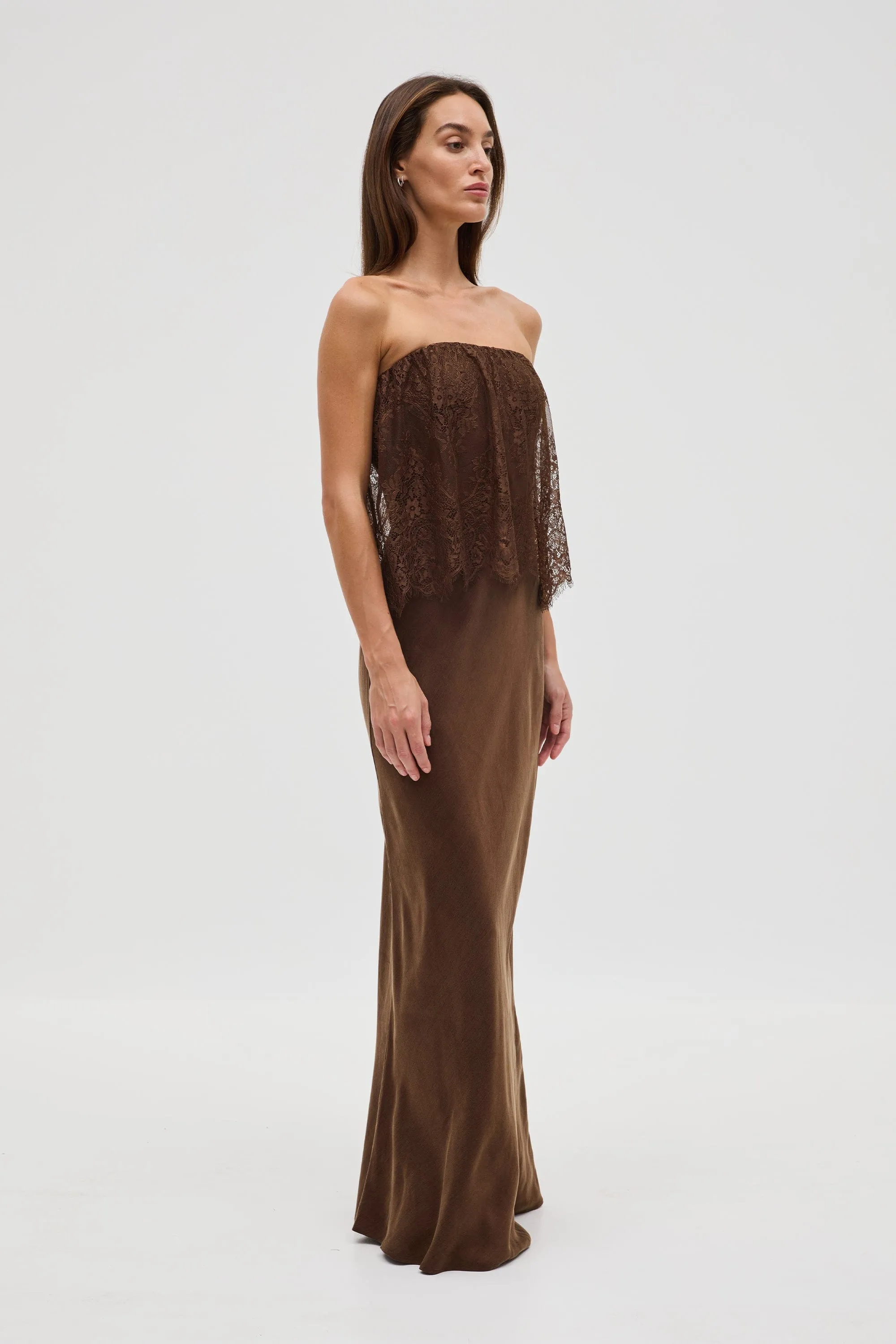 VISIONS LACE STRAPLESS MAXI DRESS | CHOCOLATE sold by Third Form product image thumbnail 3