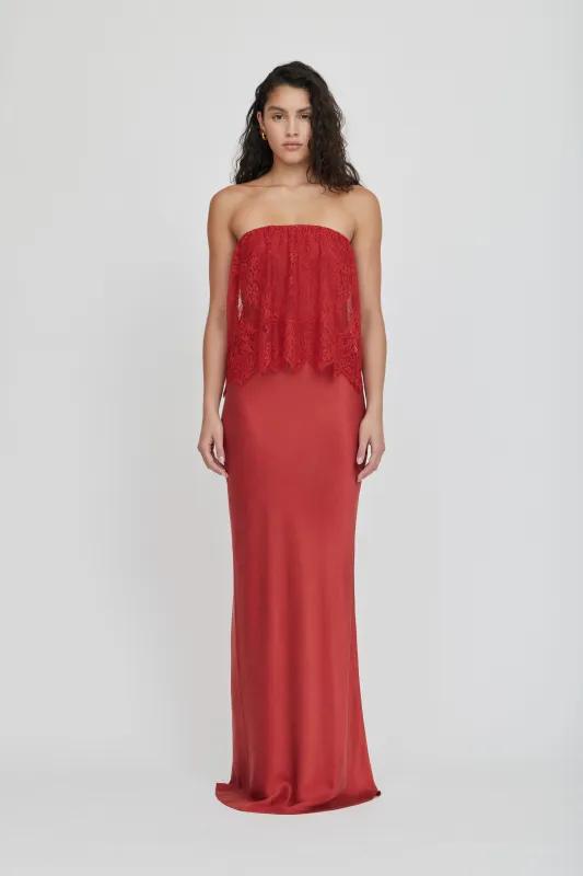 VISIONS LACE STRAPLESS MAXI DRESS | CRIMSON made by Third Form