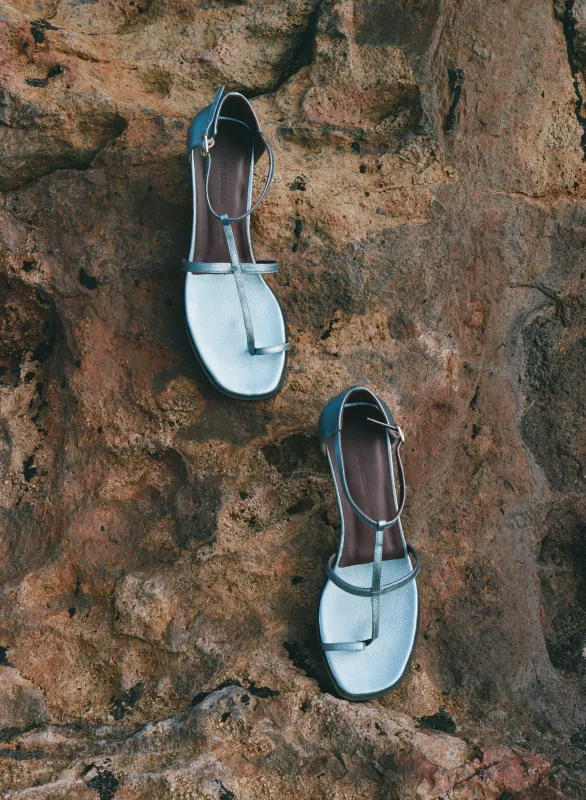 Devi Sandal Blue Metallic made by Pari Desai