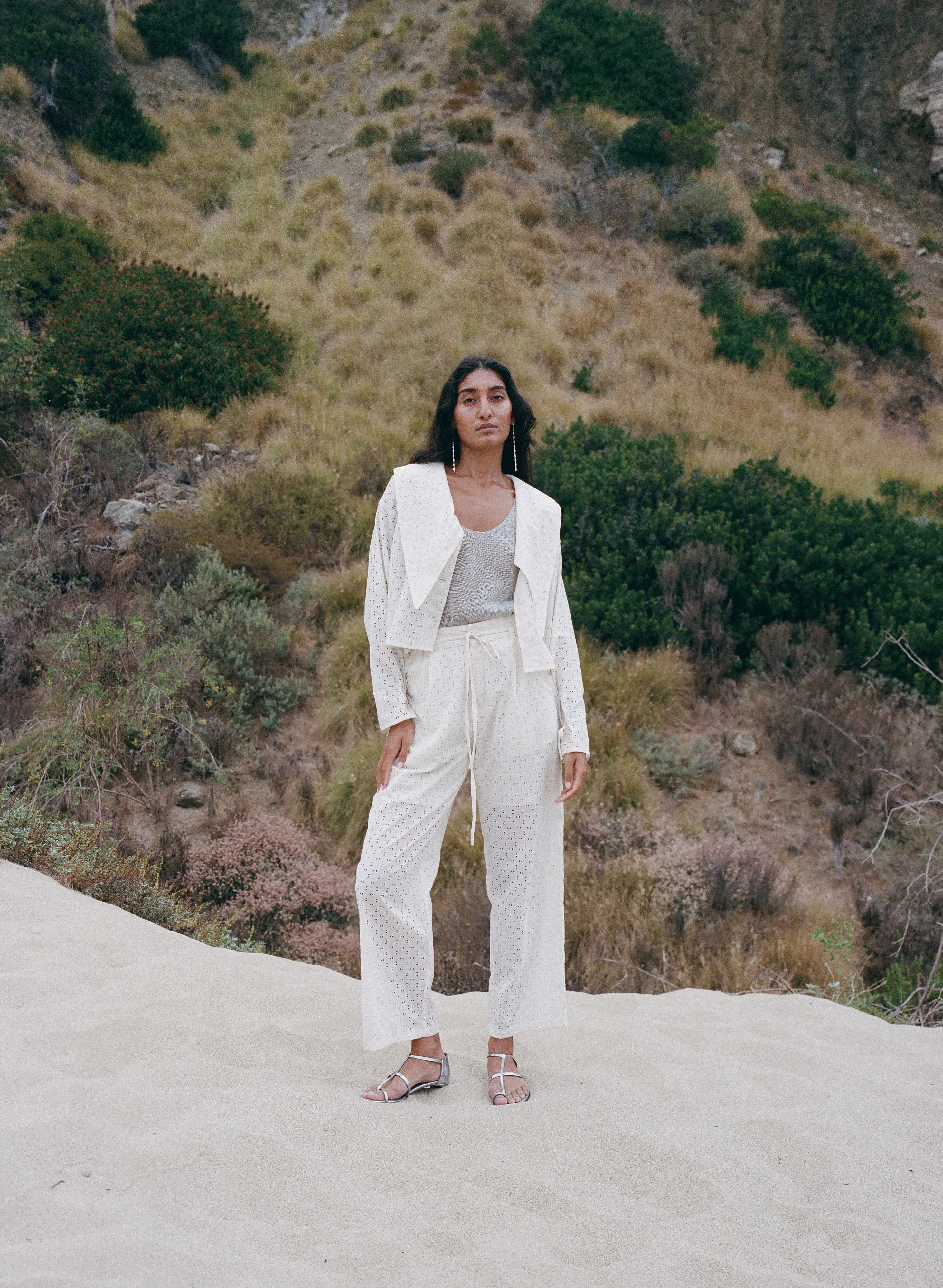 Clarice Geo Cotton Eyelet Pant Parchment sold by Pari Desai