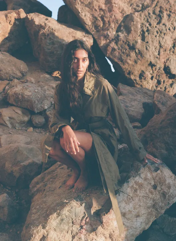 Vivienne Parachute Trench Olive made by Pari Desai