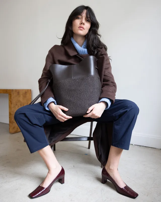 Calla Tote - Espresso Leather / Raffia made by Pari Desai