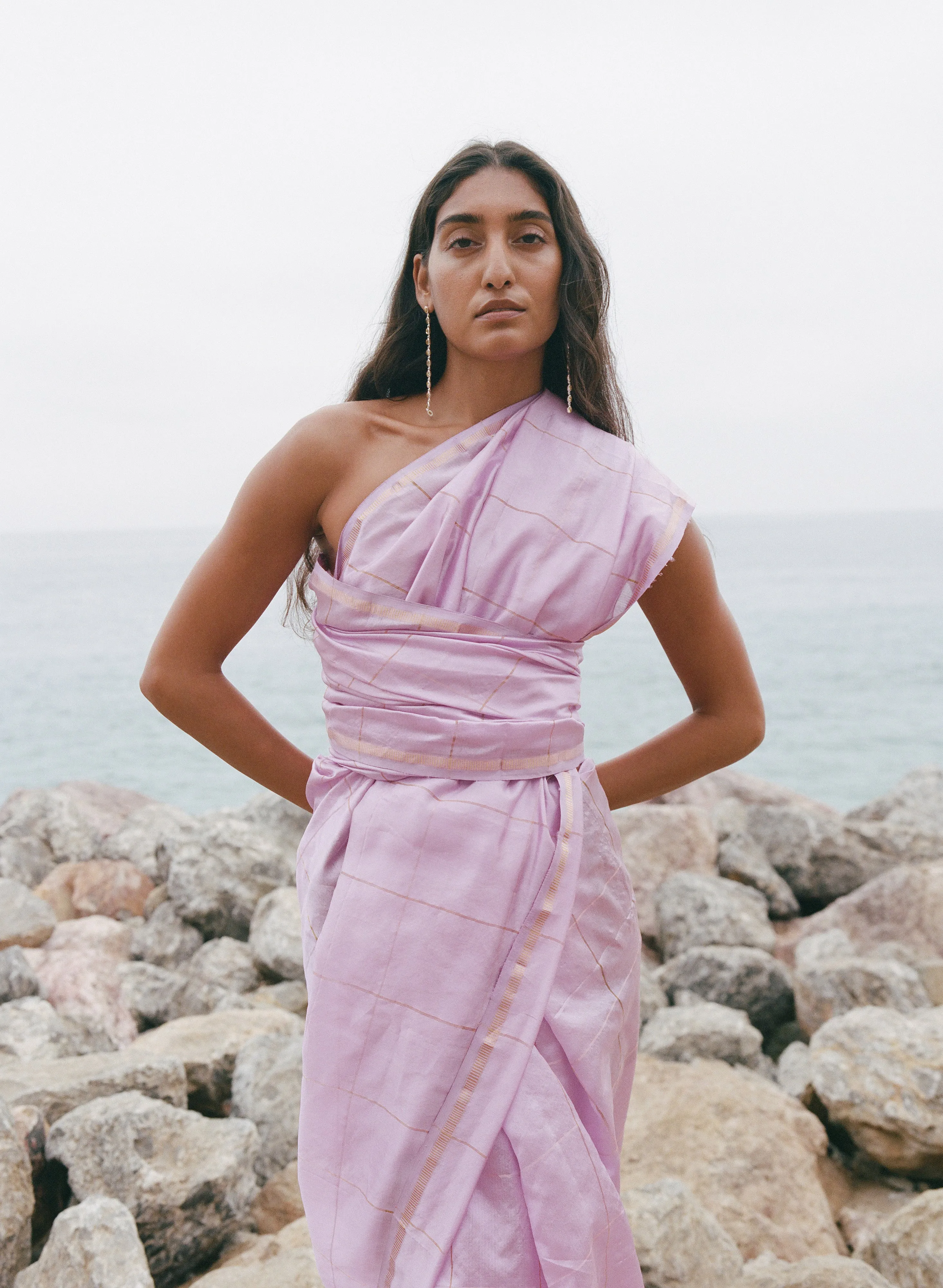 Uma Silk Sari in Iced Lilac/Gold - Limited Edition sold by Pari Desai