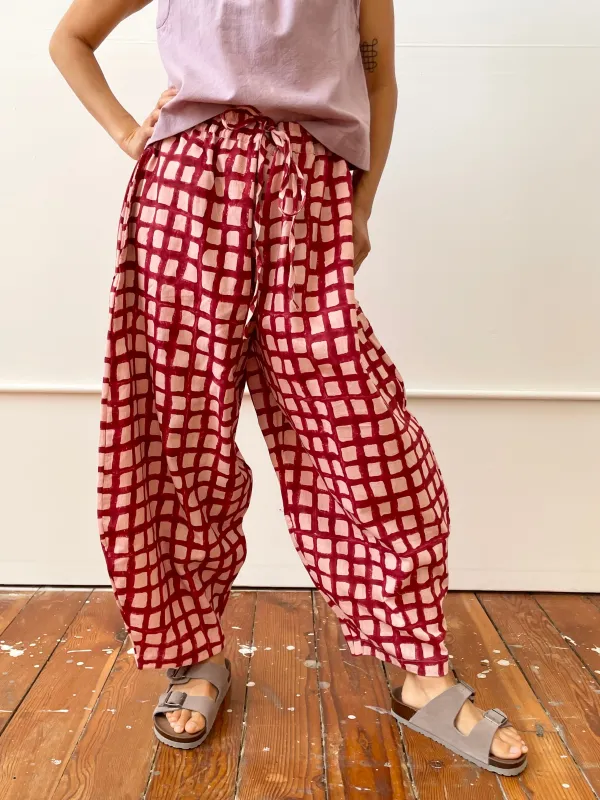 Marius Pant Madder and Pink Check Uni-Size sold by Happy French Gang