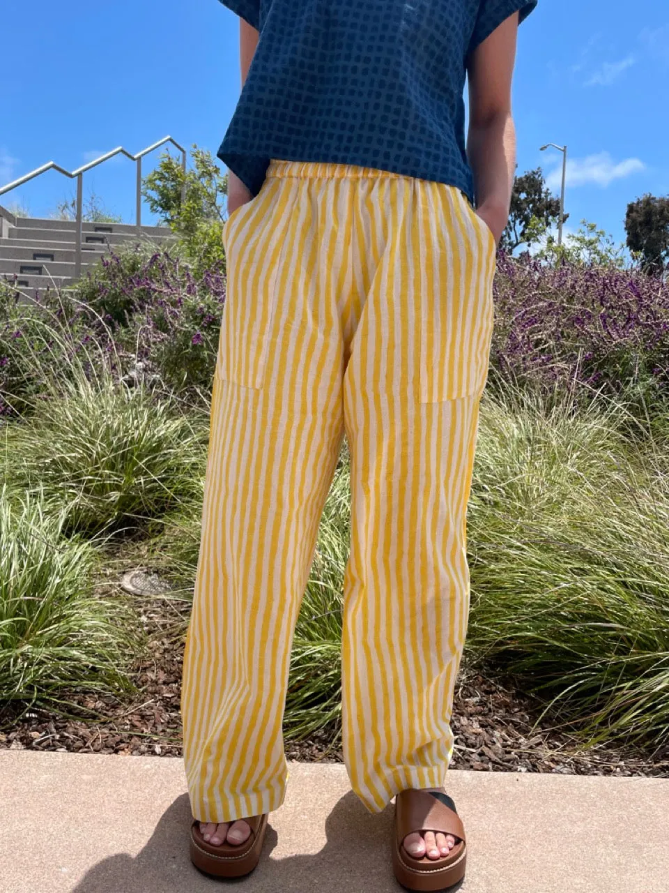 Omar Yellow Rayé Pants sold by Happy French Gang