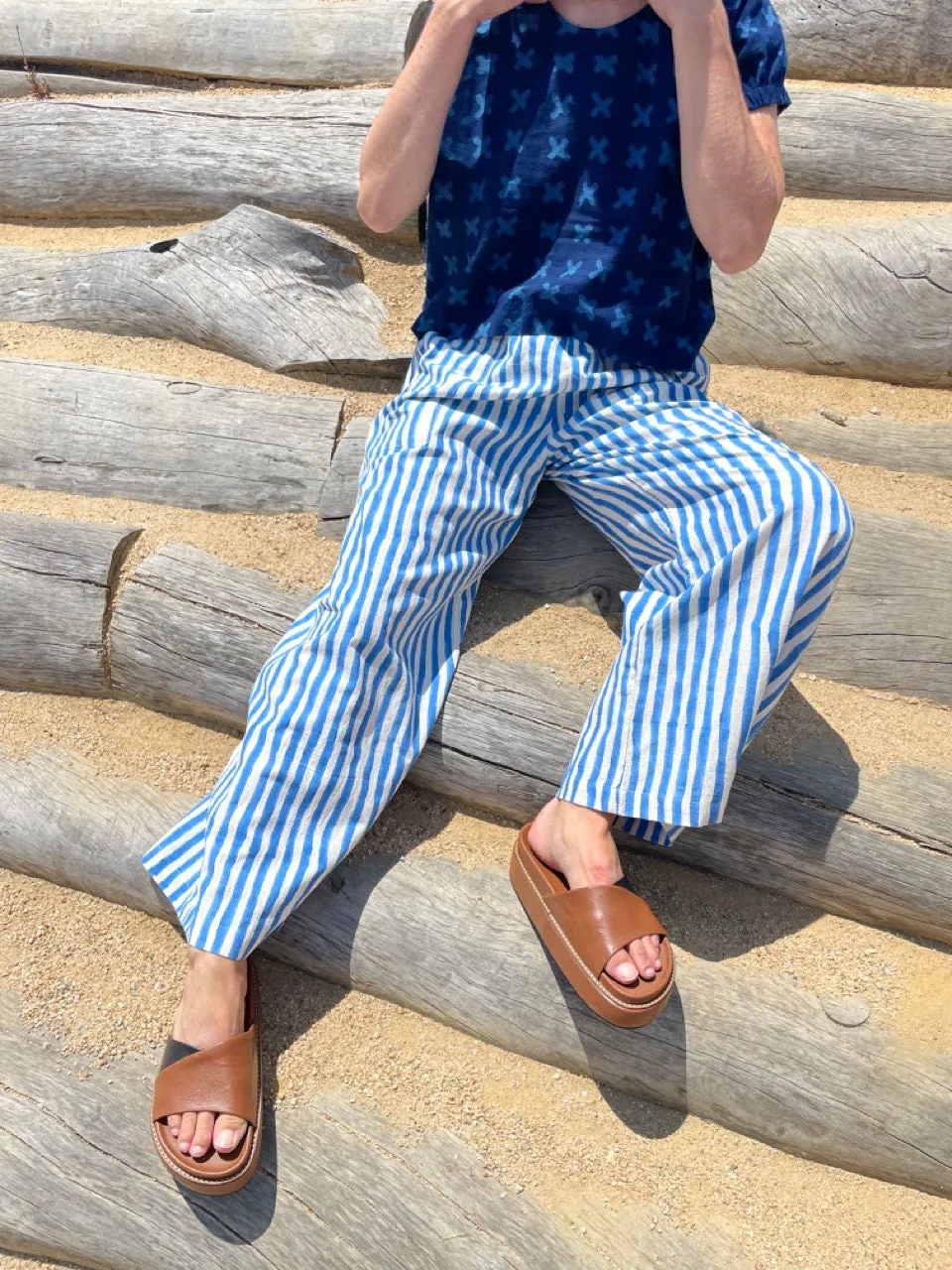 Omar Blue Rayé Pants sold by Happy French Gang