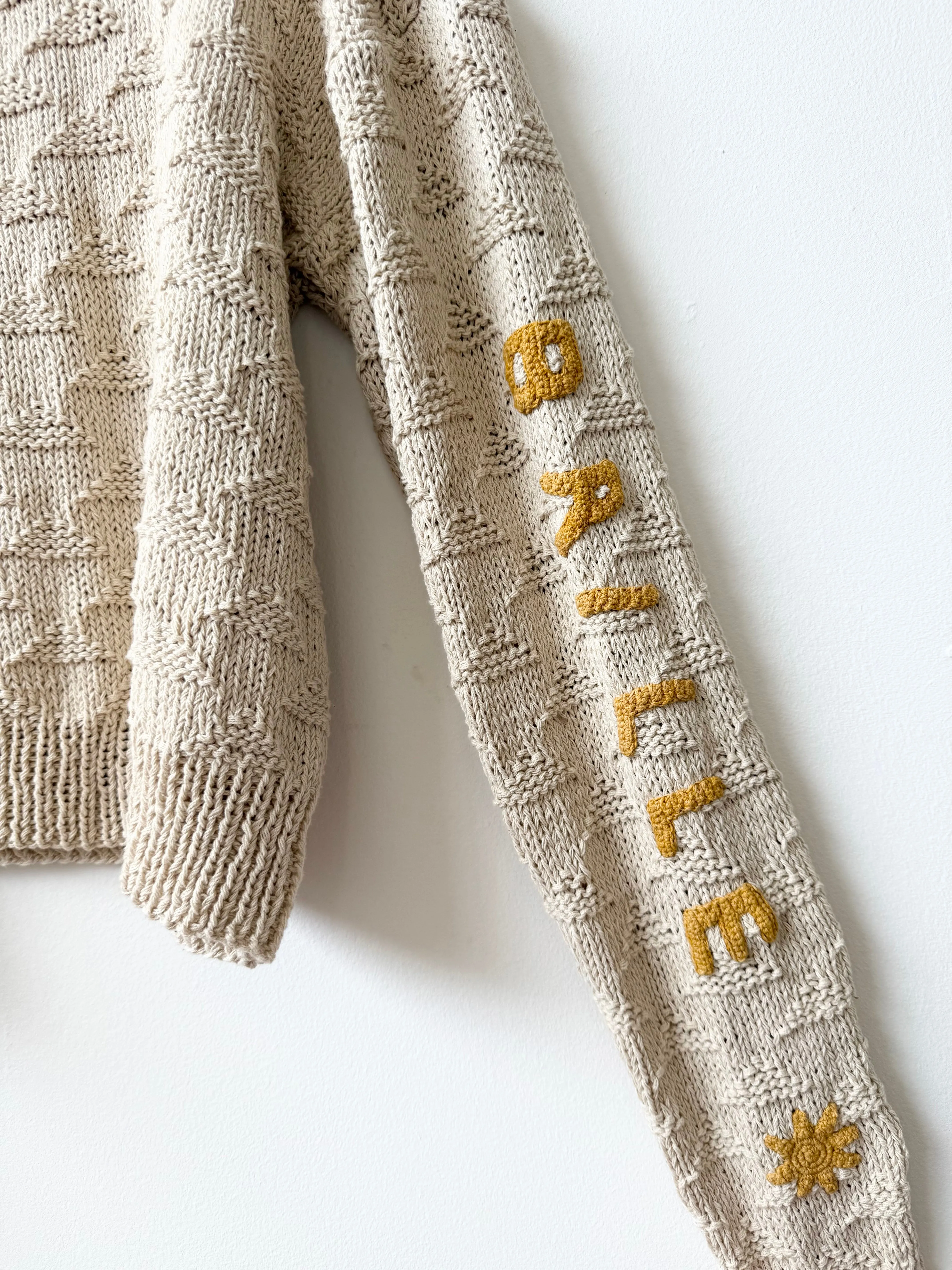 Le Soleil Brille Sweater, Hand Knit & Natural Dyes & Crochet Appliqué sold by Happy French Gang product image thumbnail 5