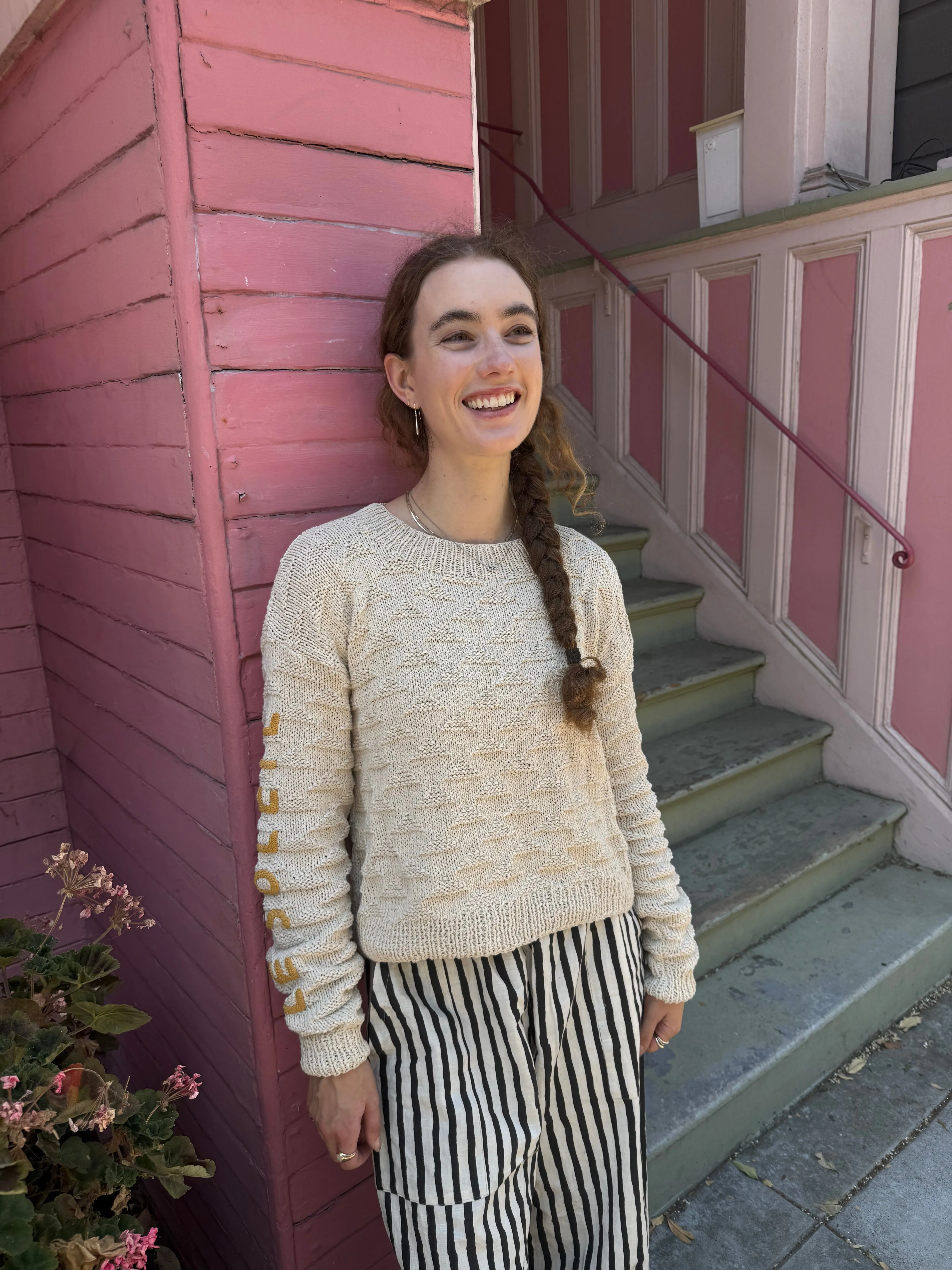 Le Soleil Brille Sweater, Hand Knit & Natural Dyes & Crochet Appliqué sold by Happy French Gang