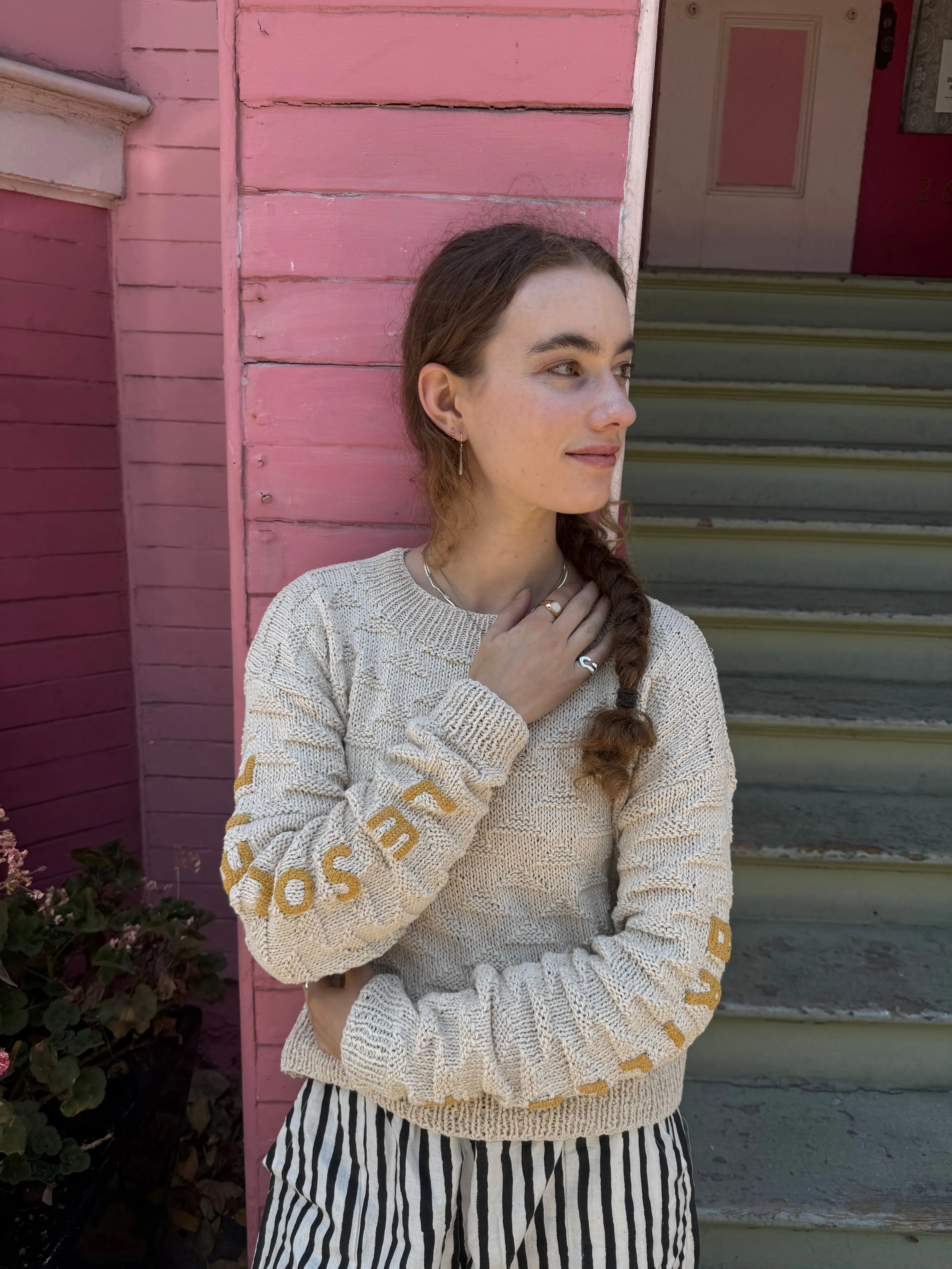 Le Soleil Brille Sweater, Hand Knit & Natural Dyes & Crochet Appliqué sold by Happy French Gang product image thumbnail 2