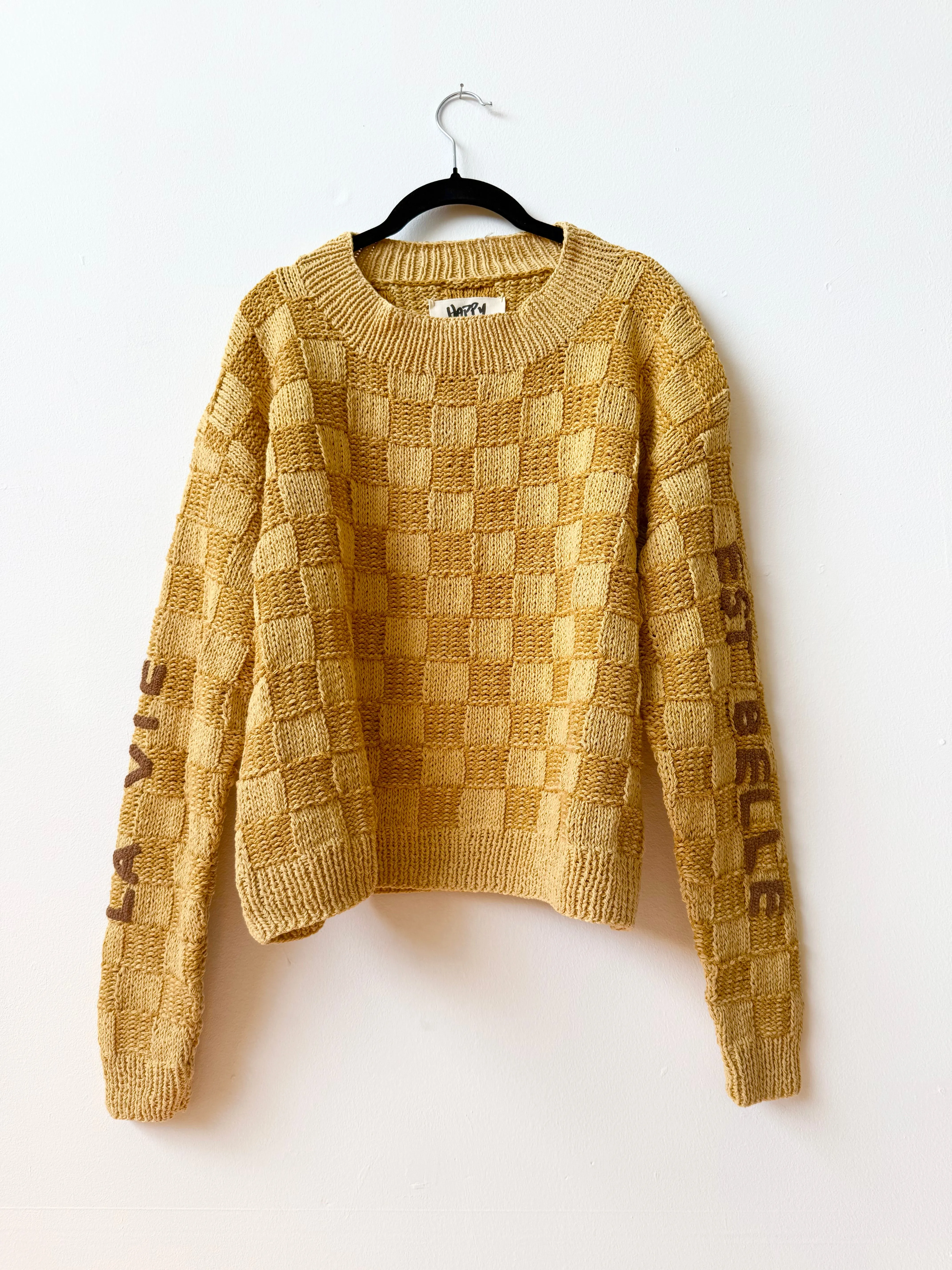 La Vie Est Belle Sweater, Hand Knit & Natural Dyes & Crochet Appliqué sold by Happy French Gang product image thumbnail 2