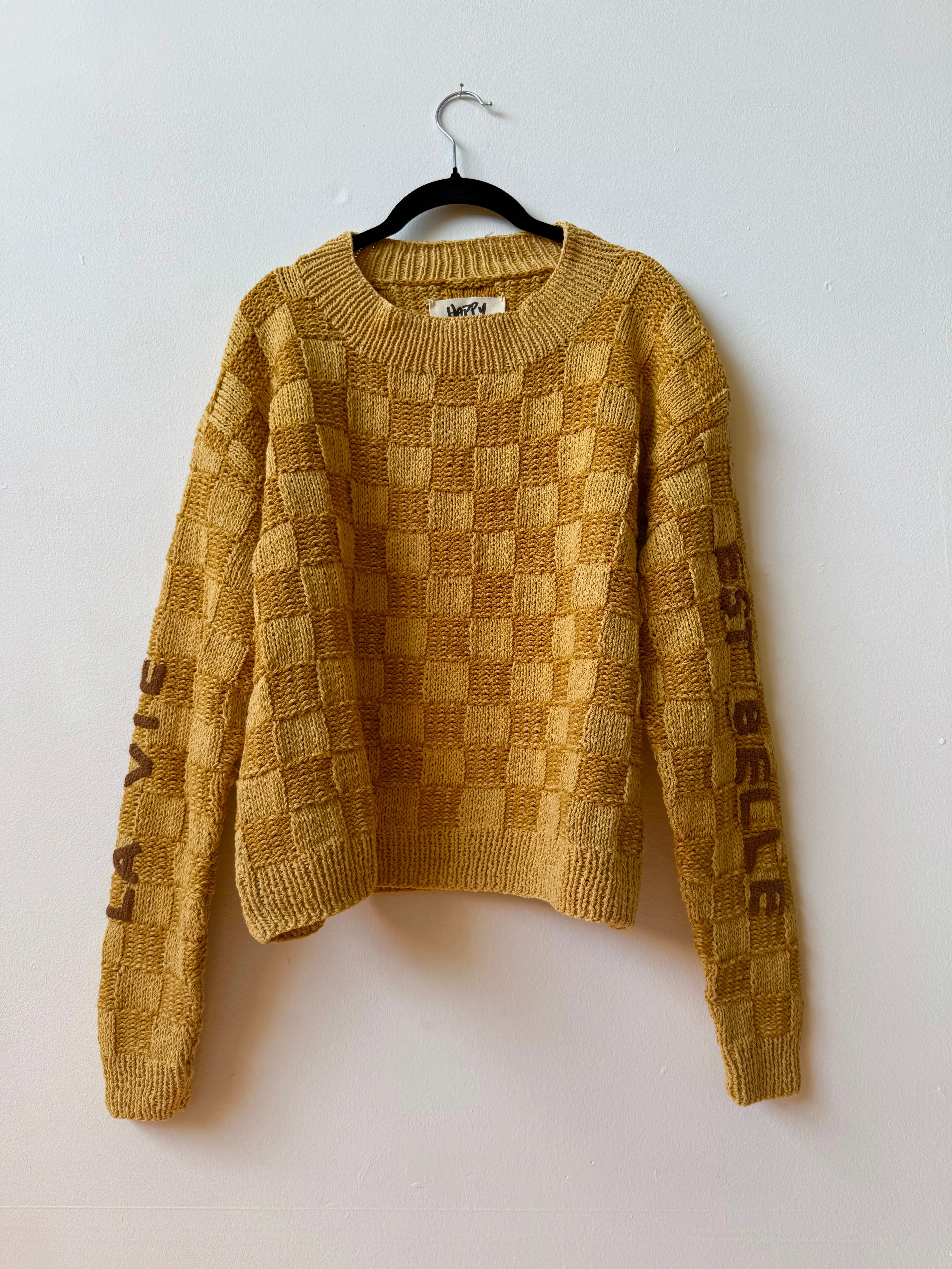 La Vie Est Belle Sweater, Hand Knit & Natural Dyes & Crochet Appliqué sold by Happy French Gang product image thumbnail 4