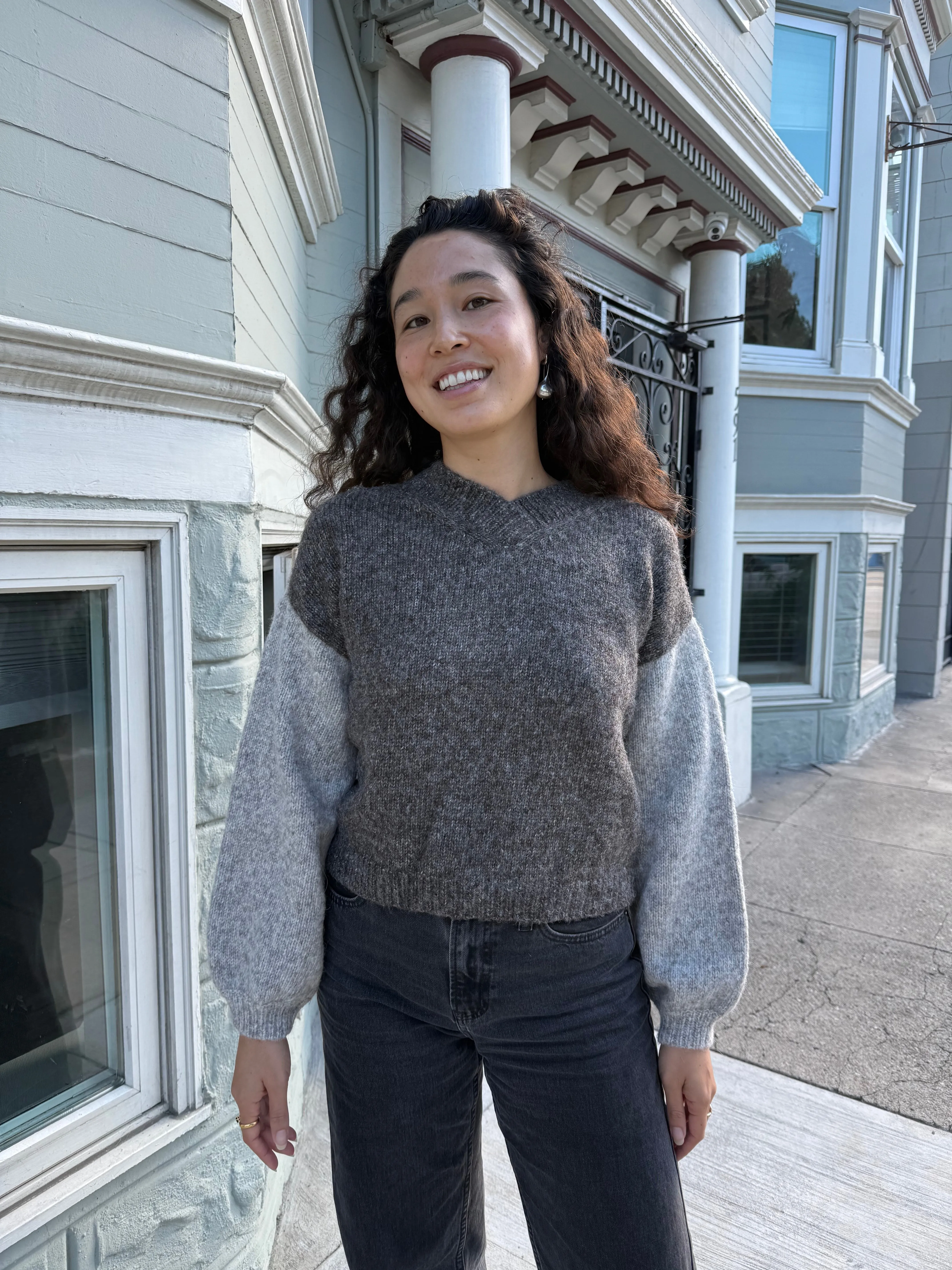 Hand-loomed Grey & Charcoal Félix Sweater, Undyed Alpaca sold by Happy French Gang