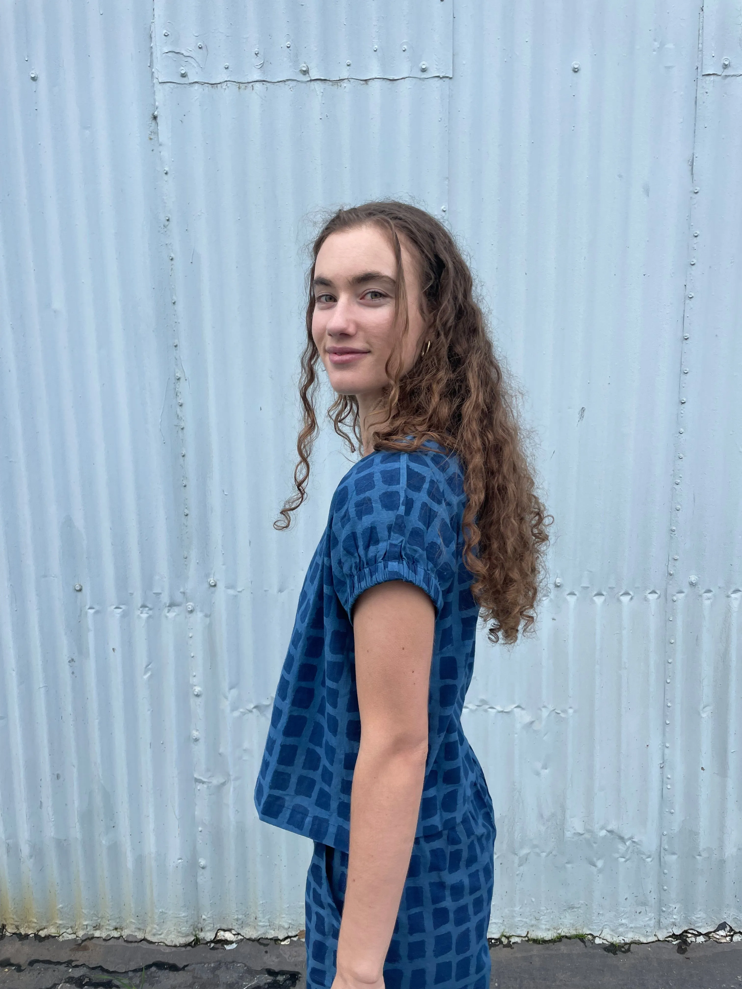 Zélia Top Indigo Big Squares sold by Happy French Gang