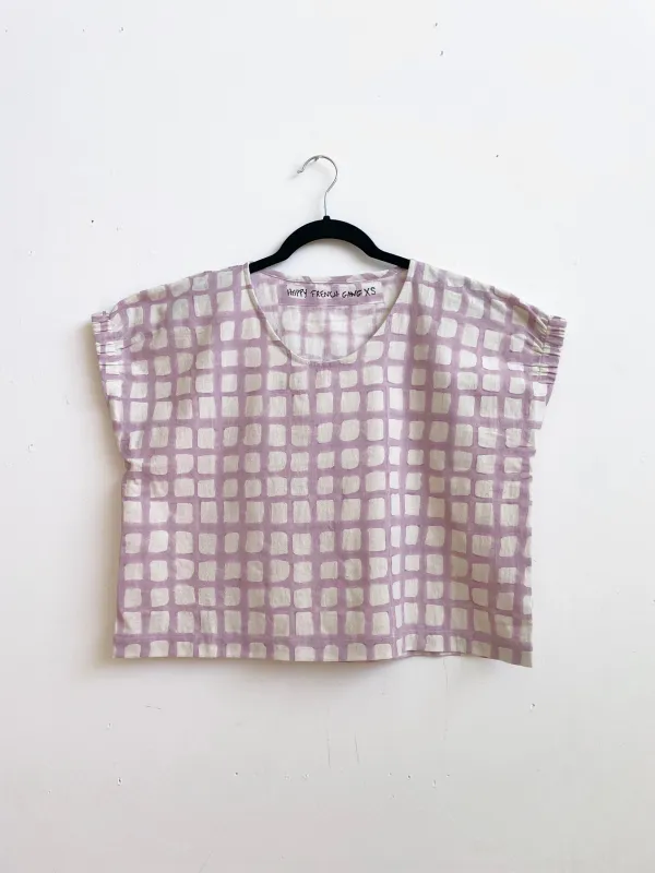 Zélia Top Lavender Grid (XS-XXL) sold by Happy French Gang