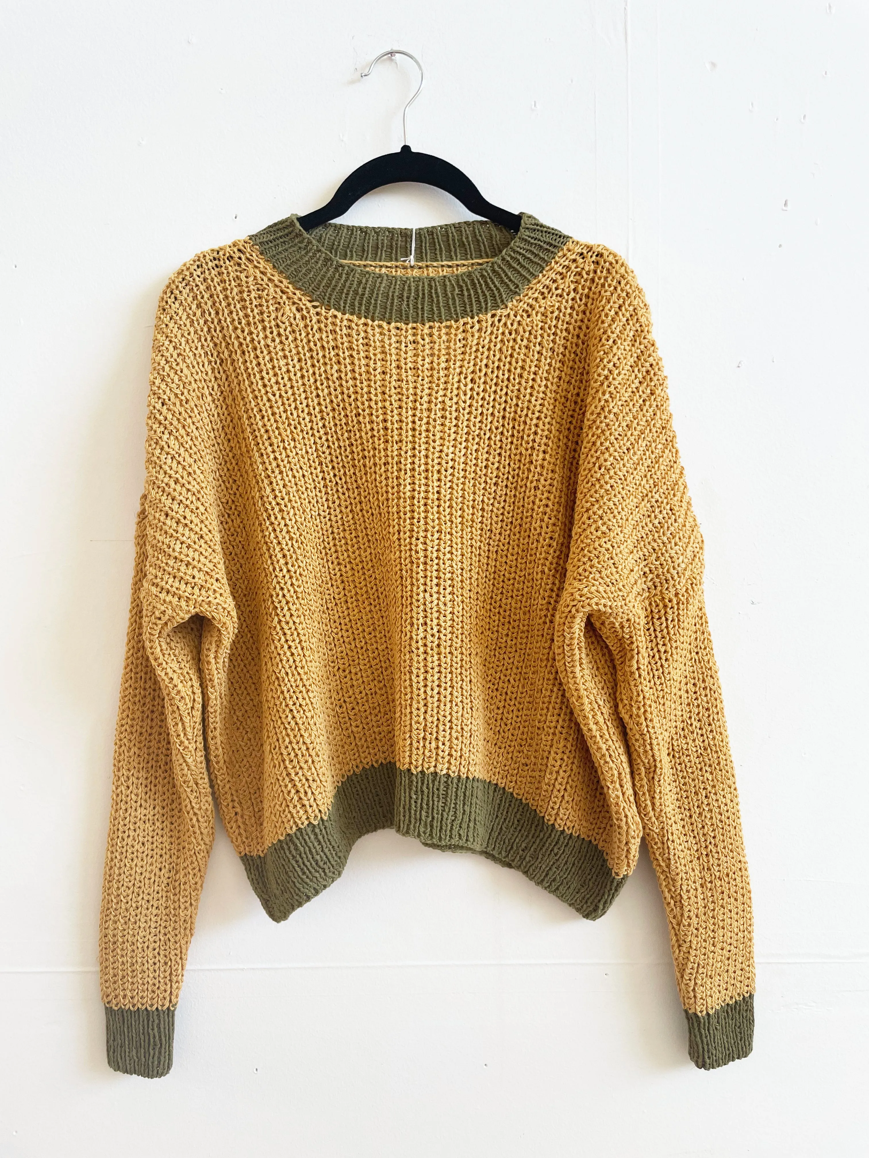Mustard & Green Chunky Sweater, Hand Knit & Natural Dyes sold by Happy French Gang