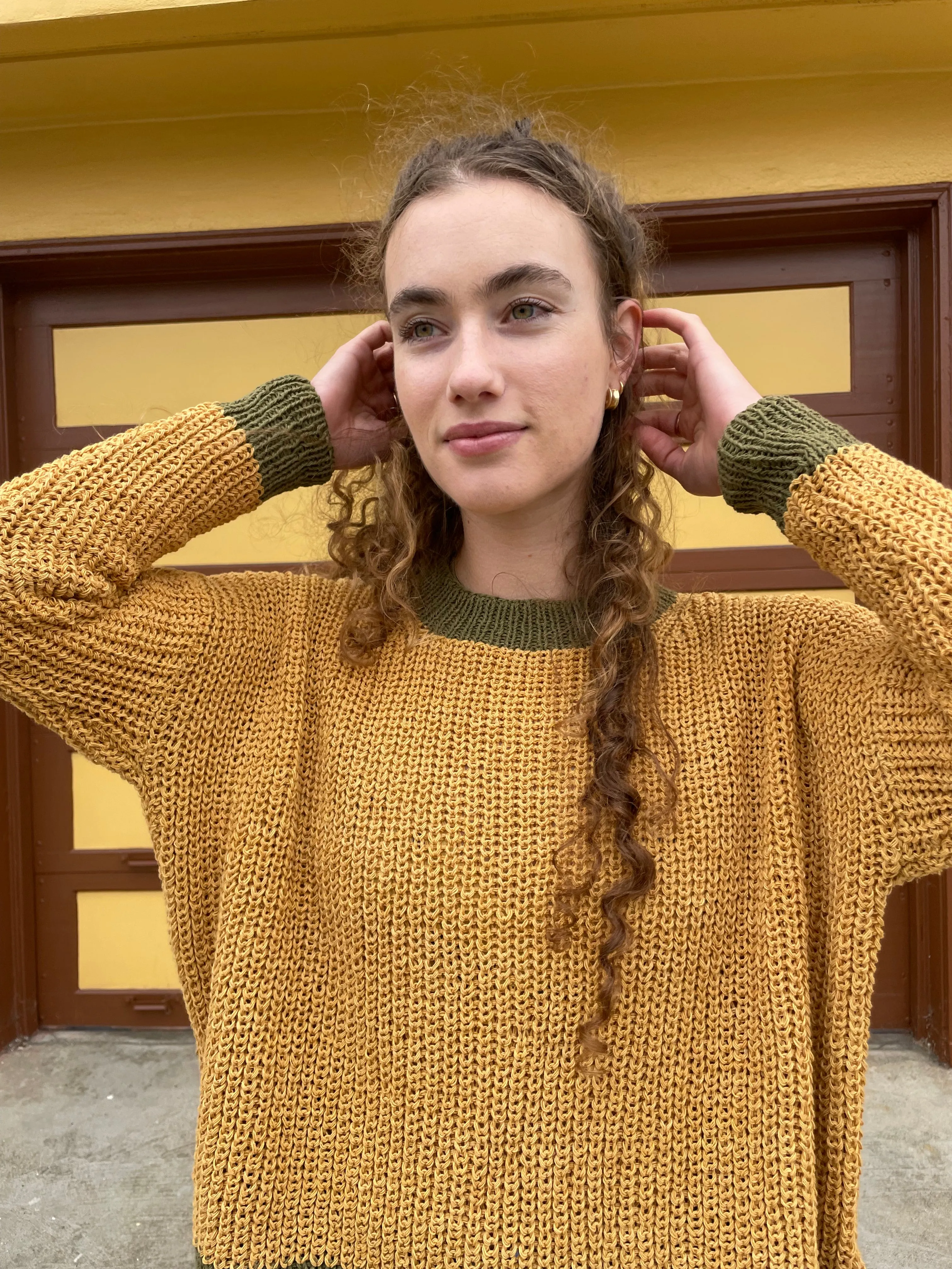 Mustard & Green Chunky Sweater, Hand Knit & Natural Dyes sold by Happy French Gang product image thumbnail 2