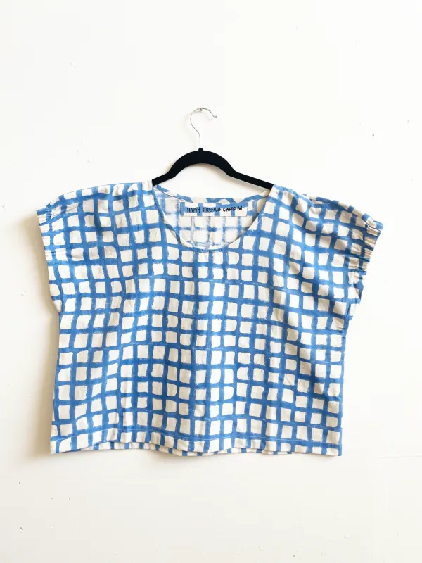 Zélia Top Blue Grid sold by Happy French Gang