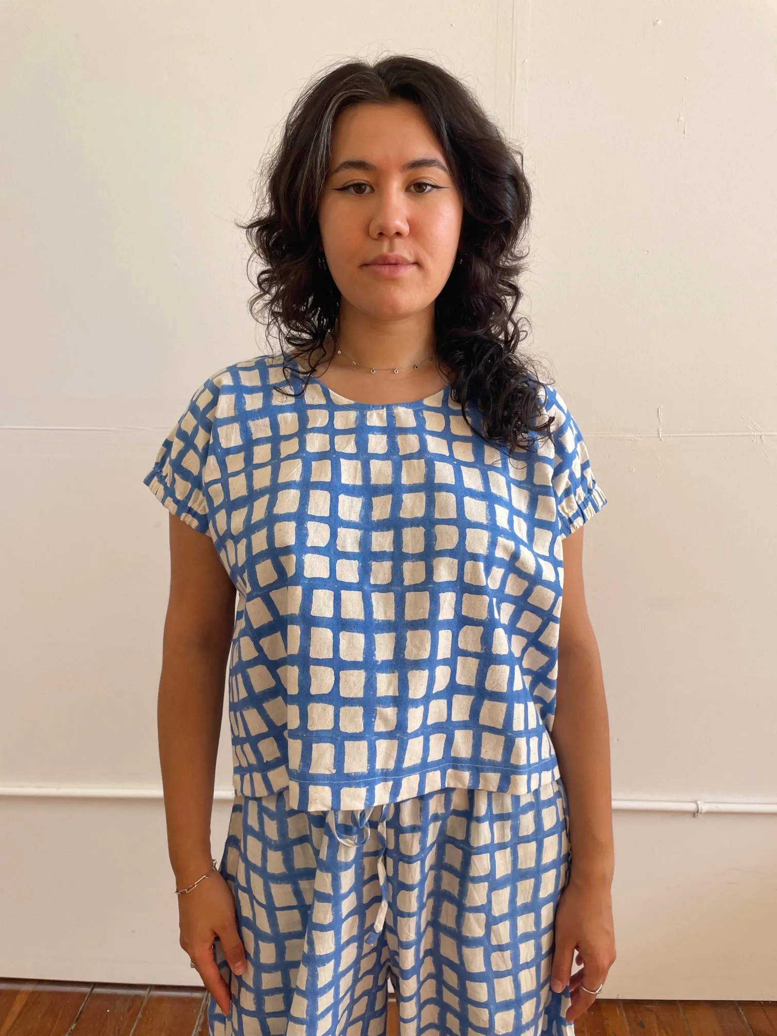 Zélia Top Blue Grid sold by Happy French Gang product image thumbnail 5