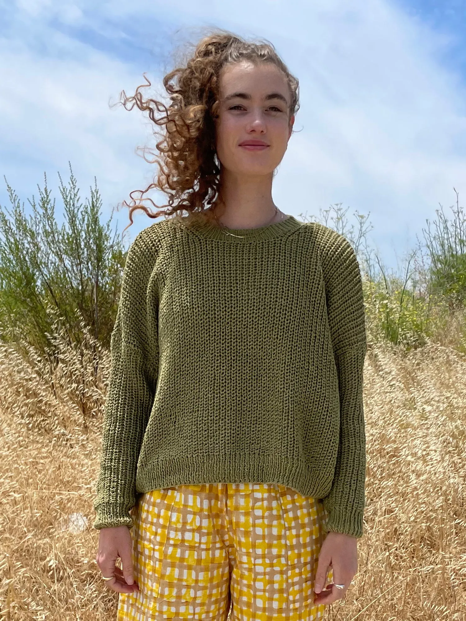 Green Chunky Sweater, Hand Knit & Natural Dyes sold by Happy French Gang