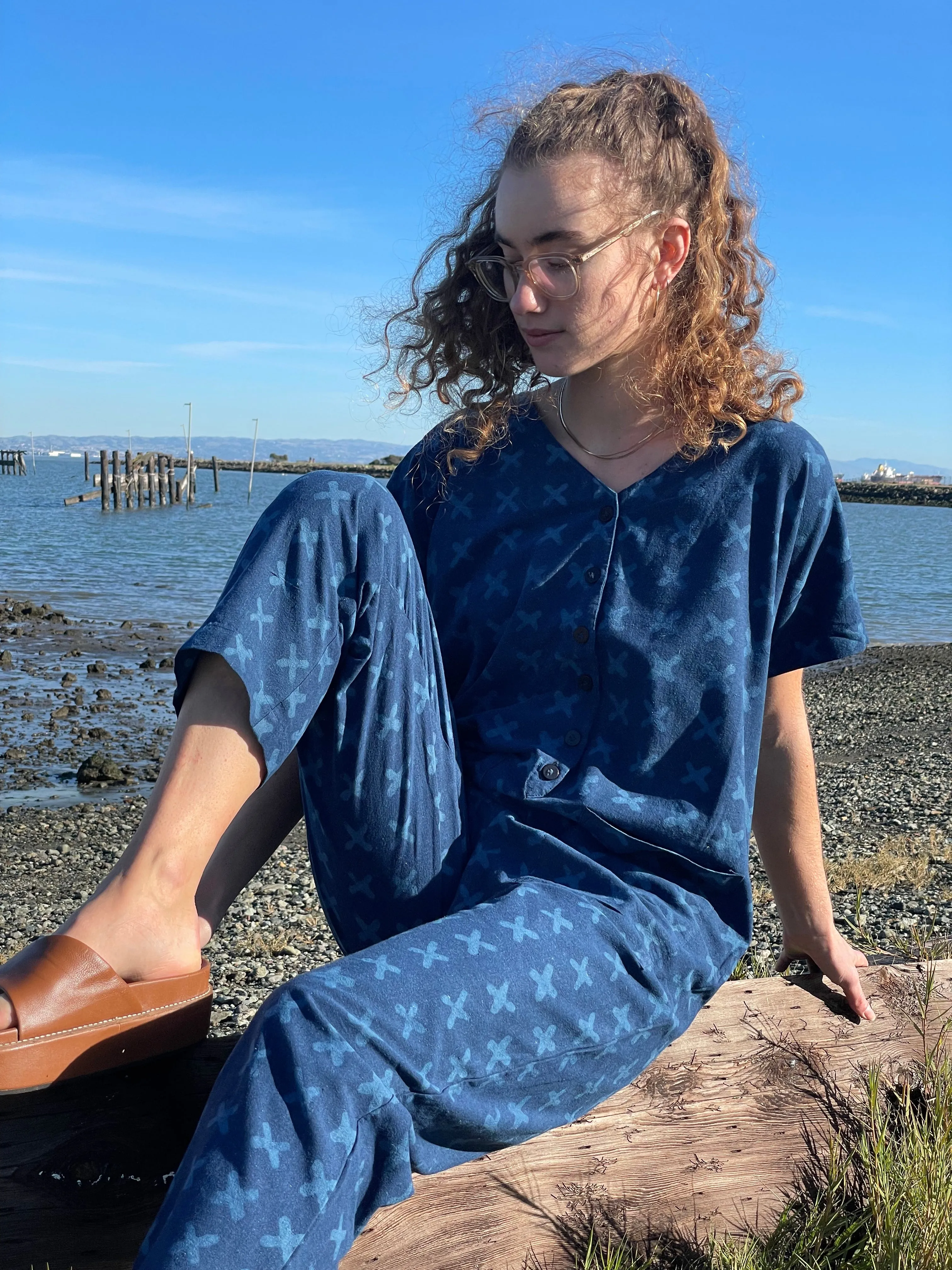 Short Sleeve Light Indigo Cross Jumpsuit sold by Happy French Gang product image thumbnail 4