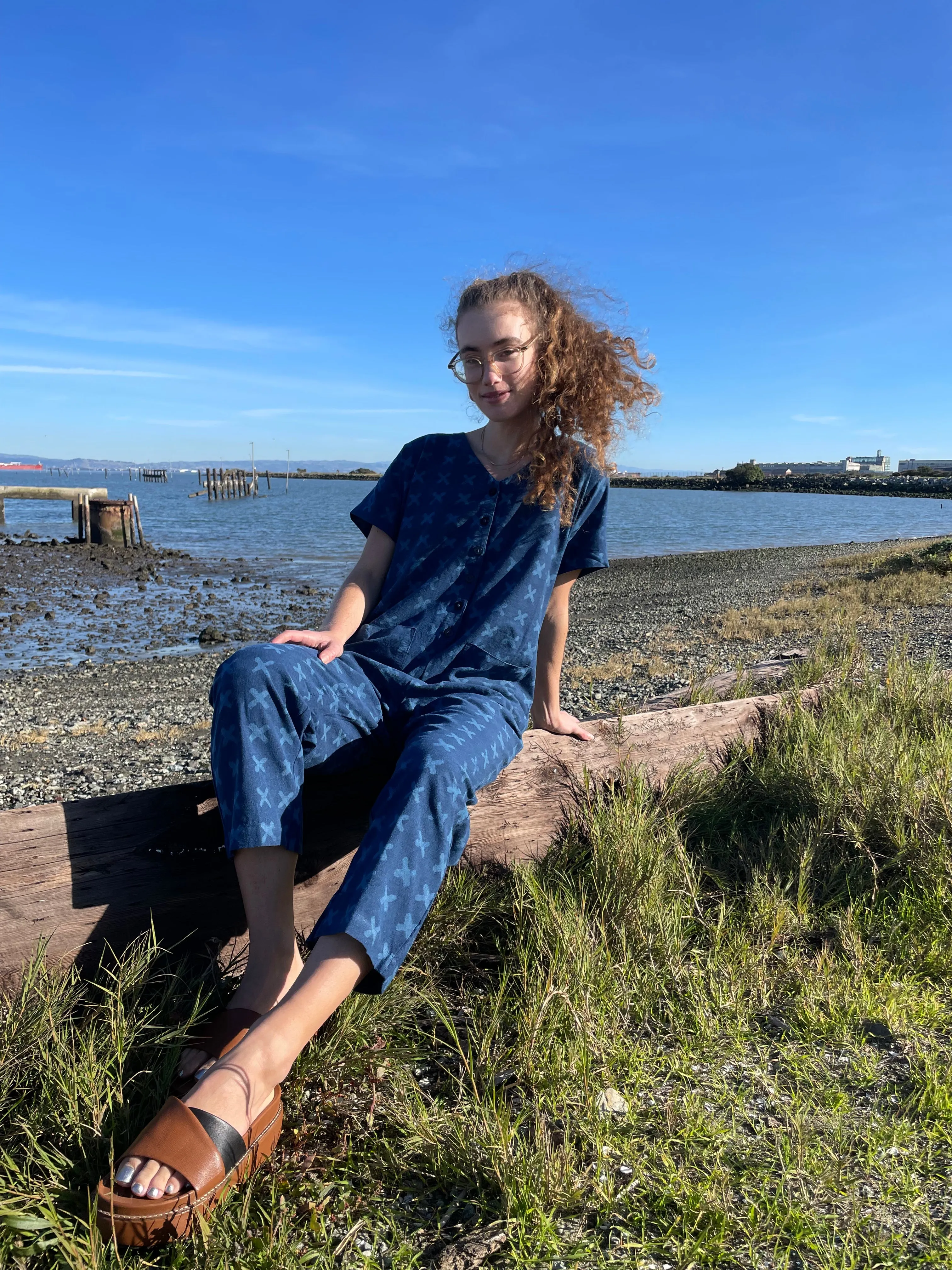 Short Sleeve Light Indigo Cross Jumpsuit sold by Happy French Gang product image thumbnail 3