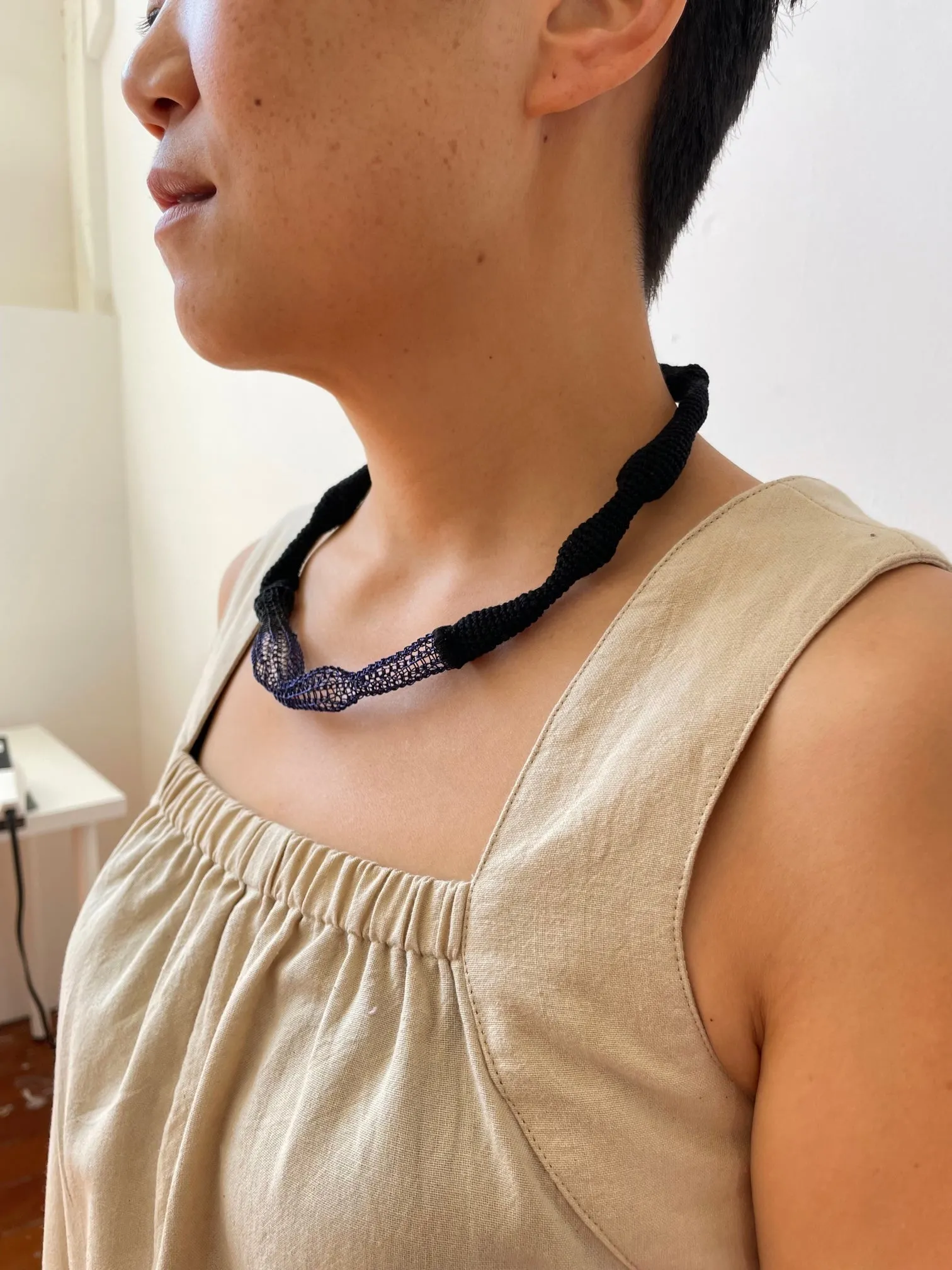 Blue Accent Wave Necklace - Cotton & Metal sold by Happy French Gang product image thumbnail 2