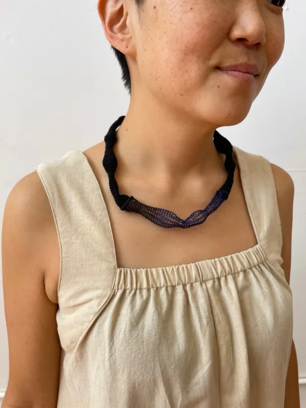 Blue Accent Wave Necklace - Cotton & Metal made by Happy French Gang
