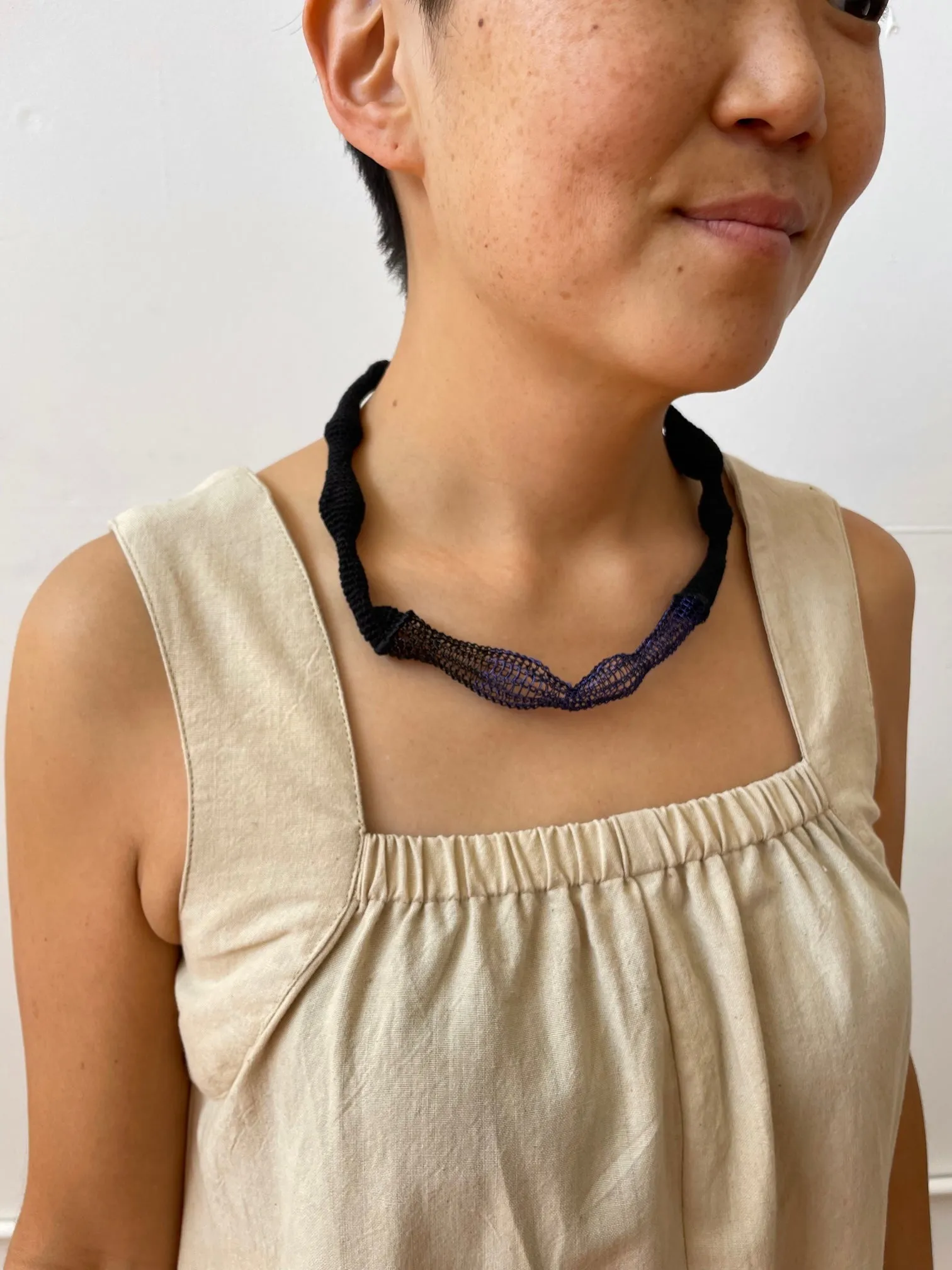 Blue Accent Wave Necklace - Cotton & Metal sold by Happy French Gang