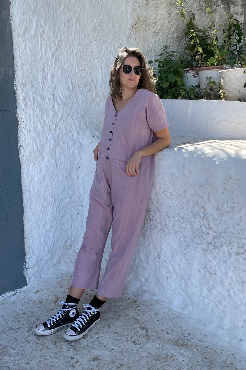 Short Sleeve Light Lavender Jumpsuit sold by Happy French Gang