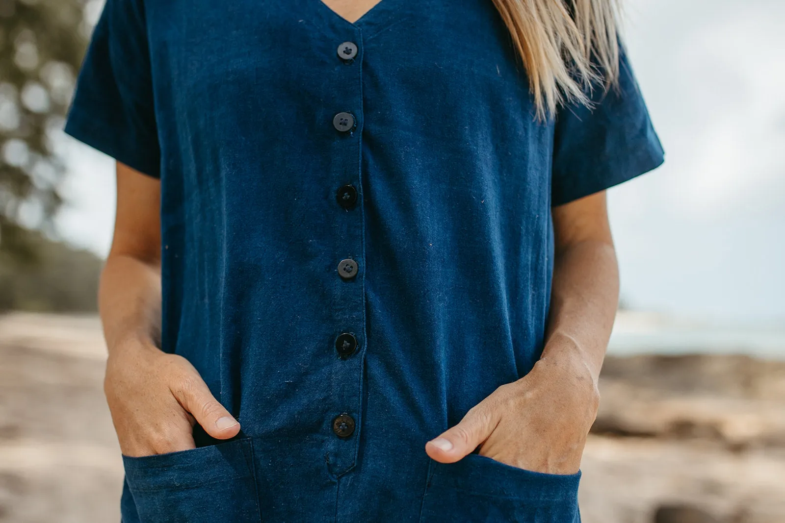 Short Sleeve Light Indigo Jumpsuit sold by Happy French Gang product image thumbnail 3